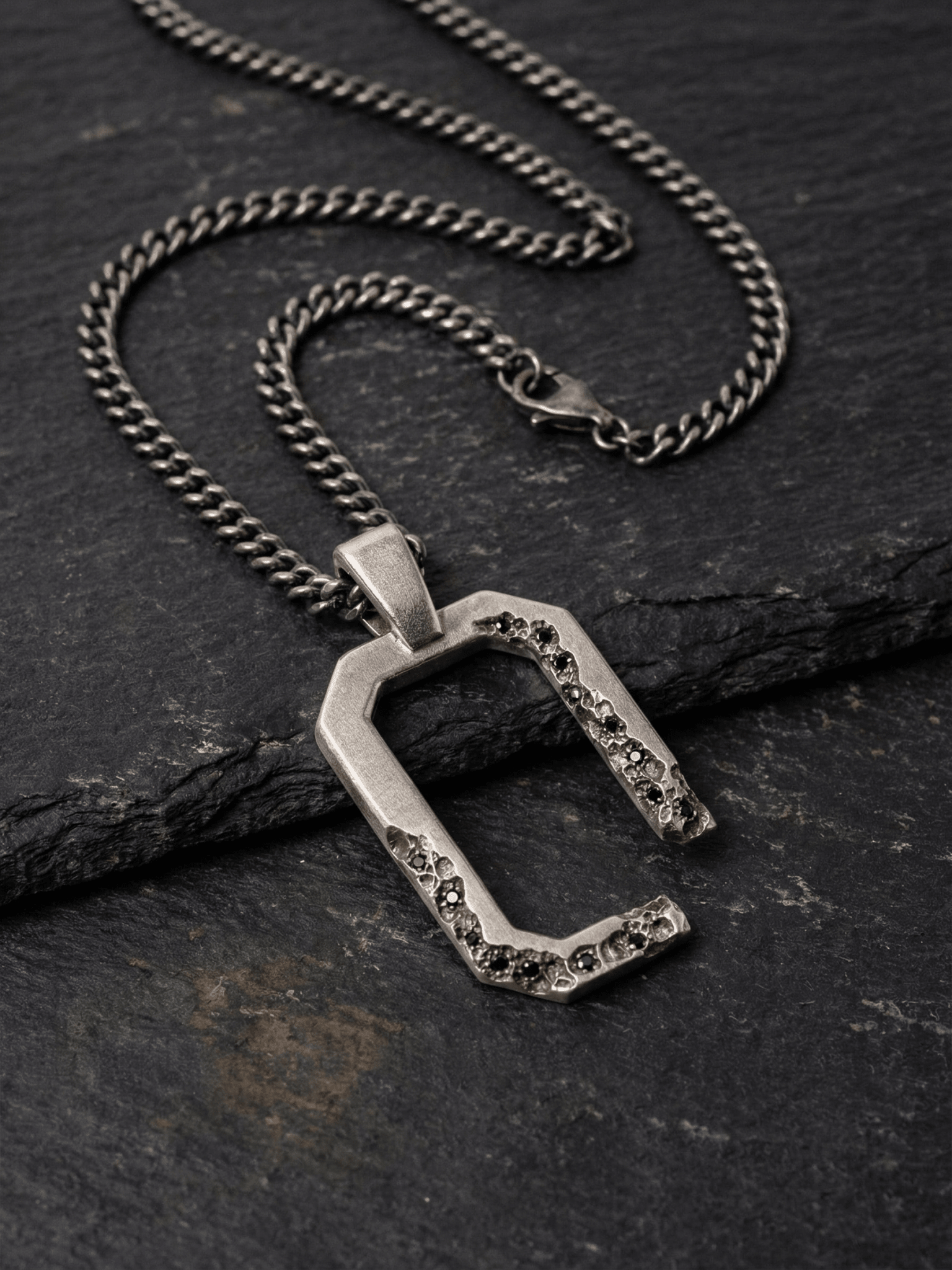 Geometric Pendant Necklace with Black Diamonds - by AITO