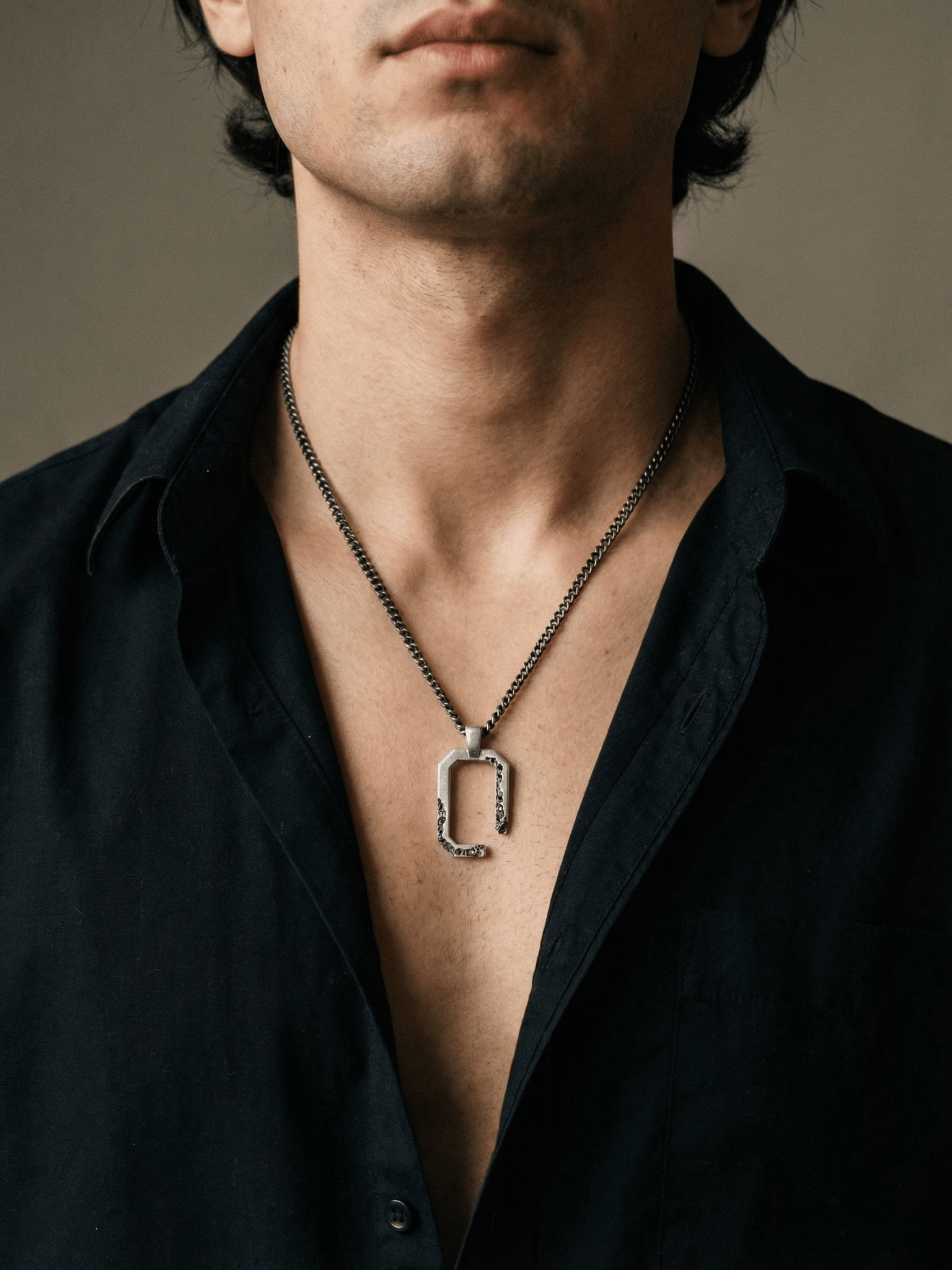 Geometric Pendant Necklace with Black Diamonds - by AITO