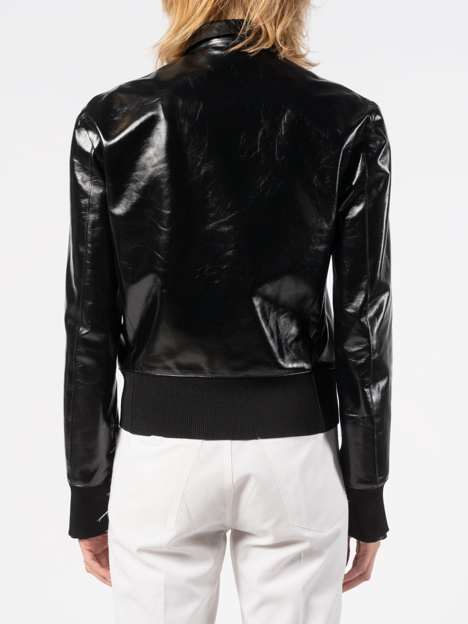 Glossed Leather Zip Jacket - by SAPIO