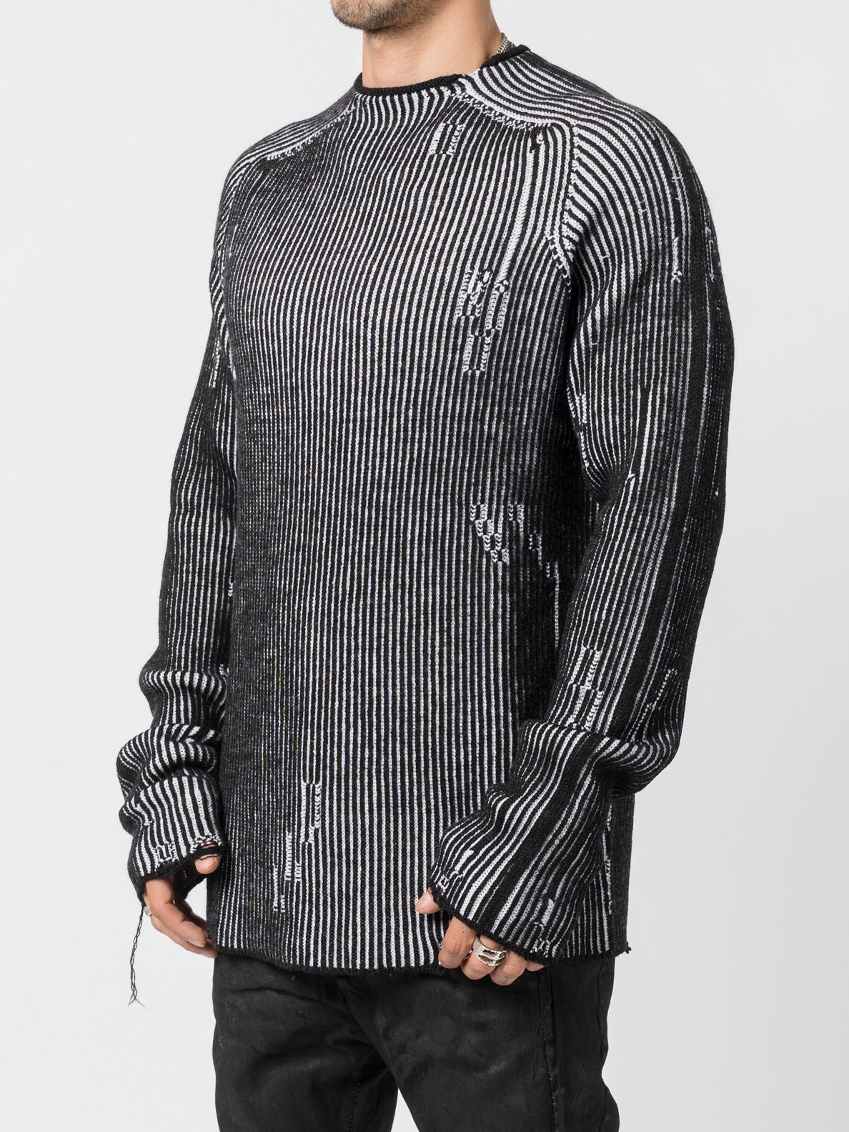Distressed Wool Striped Longline Pullover by MD75 | INN7fashion