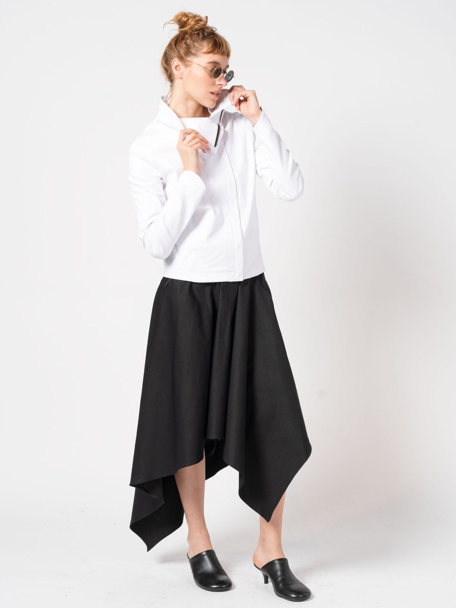 High - Neck Asymmetric Paneled Jacket - by 139DEC