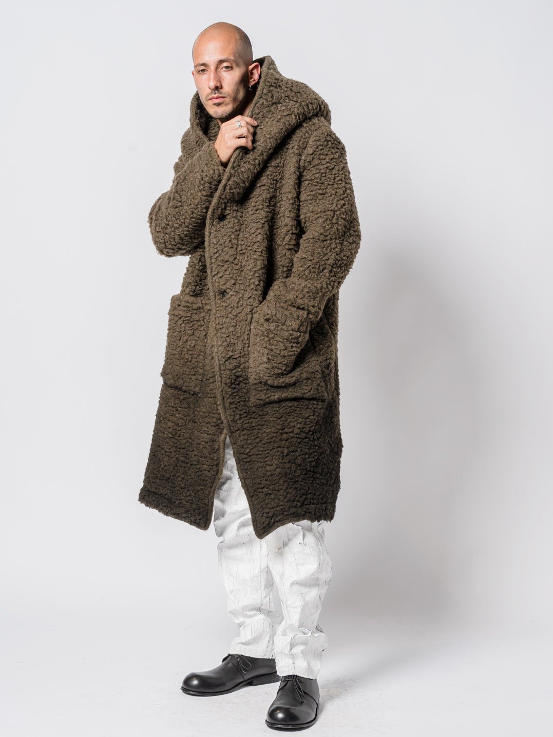 Hooded Bouclé Long Coat - by NOSTRA SANTISSIMA