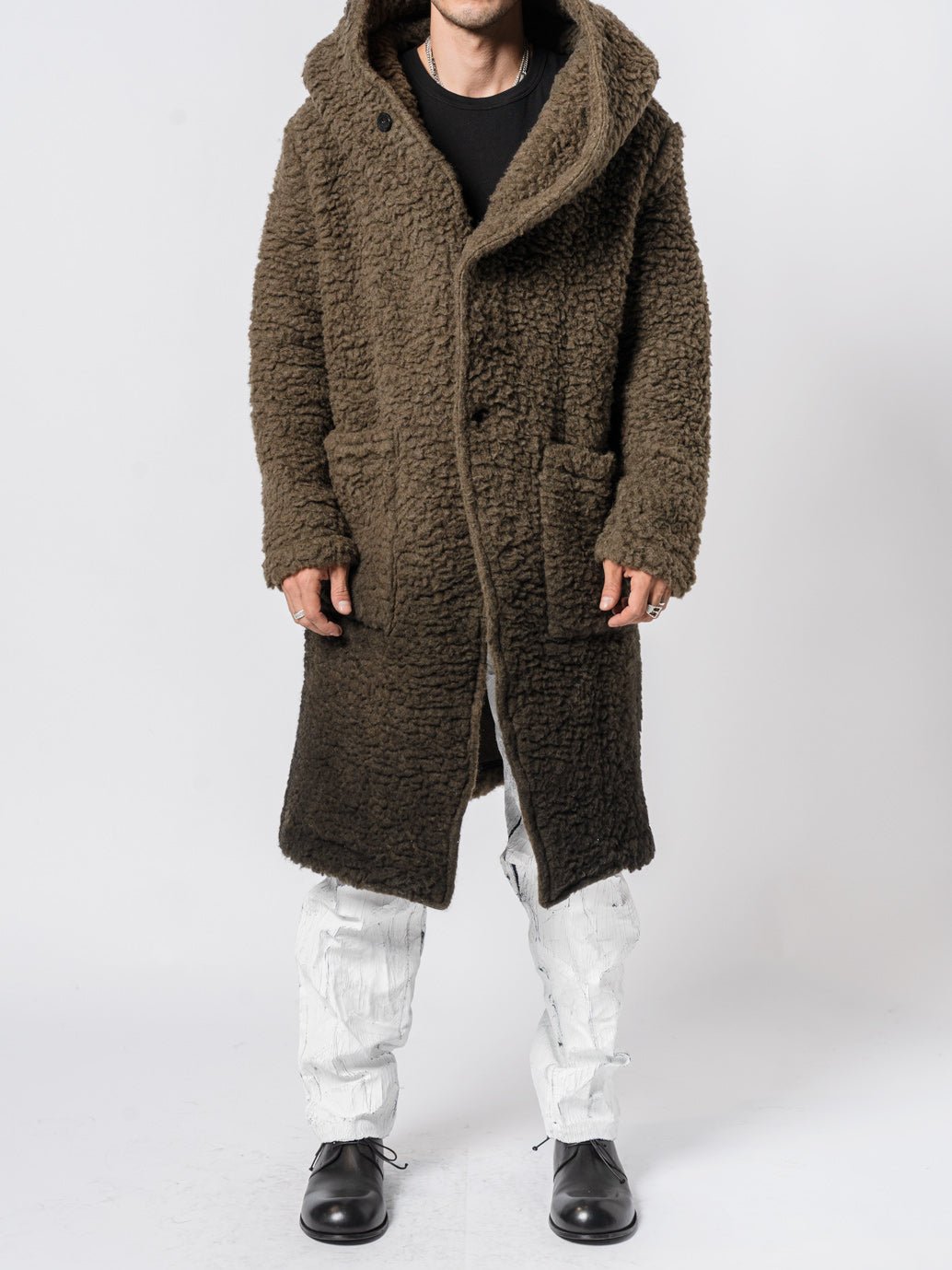 Hooded Bouclé Long Coat - by NOSTRA SANTISSIMA