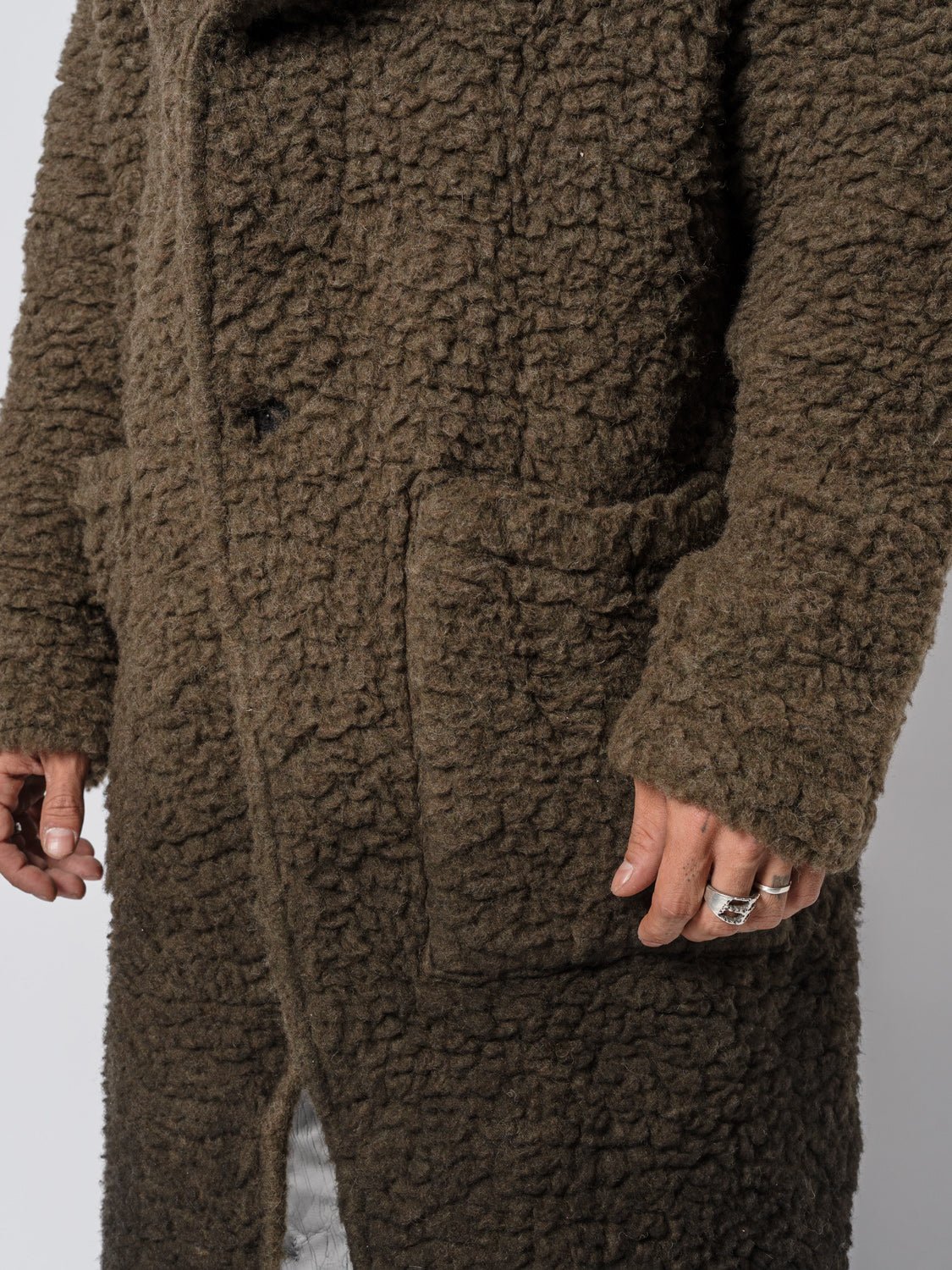 Hooded Bouclé Long Coat - by NOSTRA SANTISSIMA