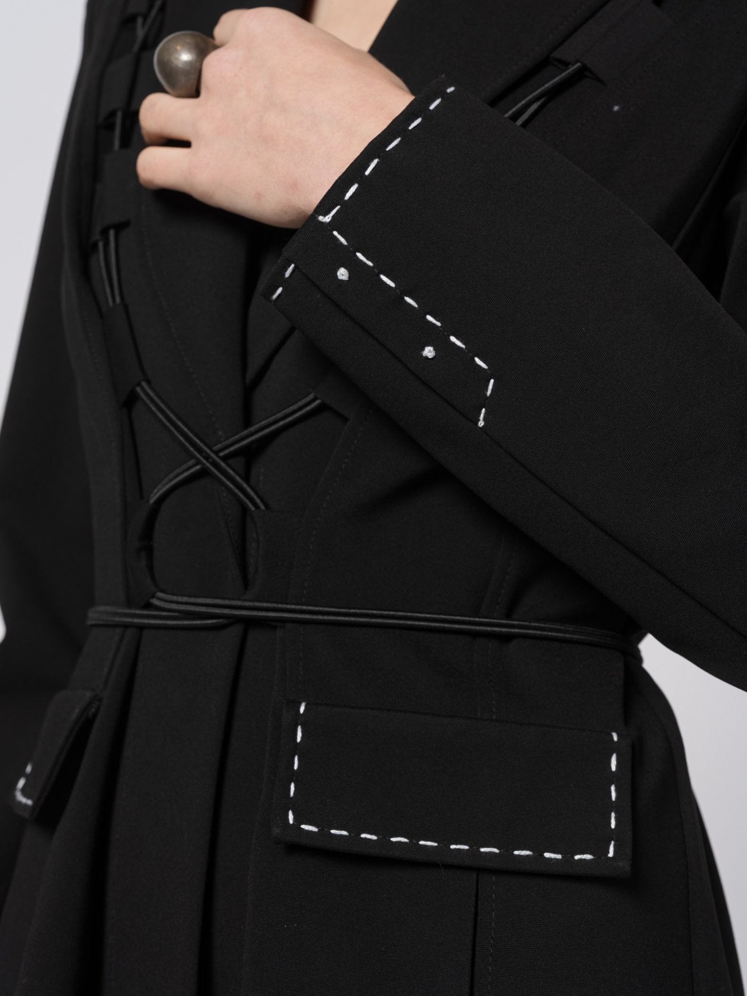 Lace - Up Tailored Long Coat - by SHARONA SHARVIT