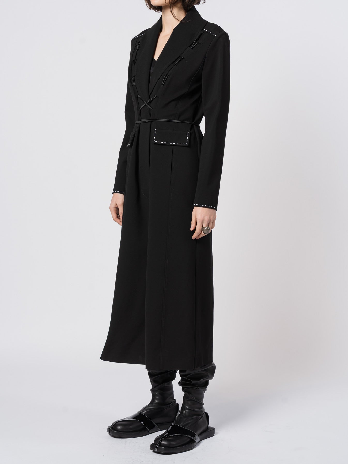 Lace - Up Tailored Long Coat - by SHARONA SHARVIT