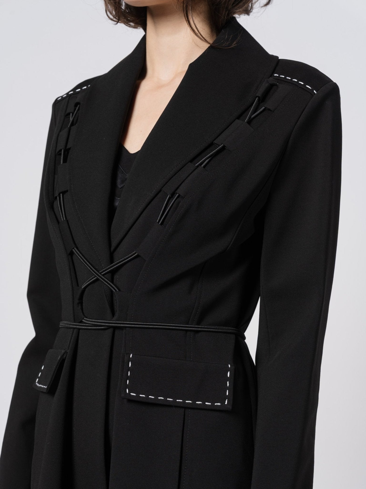 Lace - Up Tailored Long Coat - by SHARONA SHARVIT