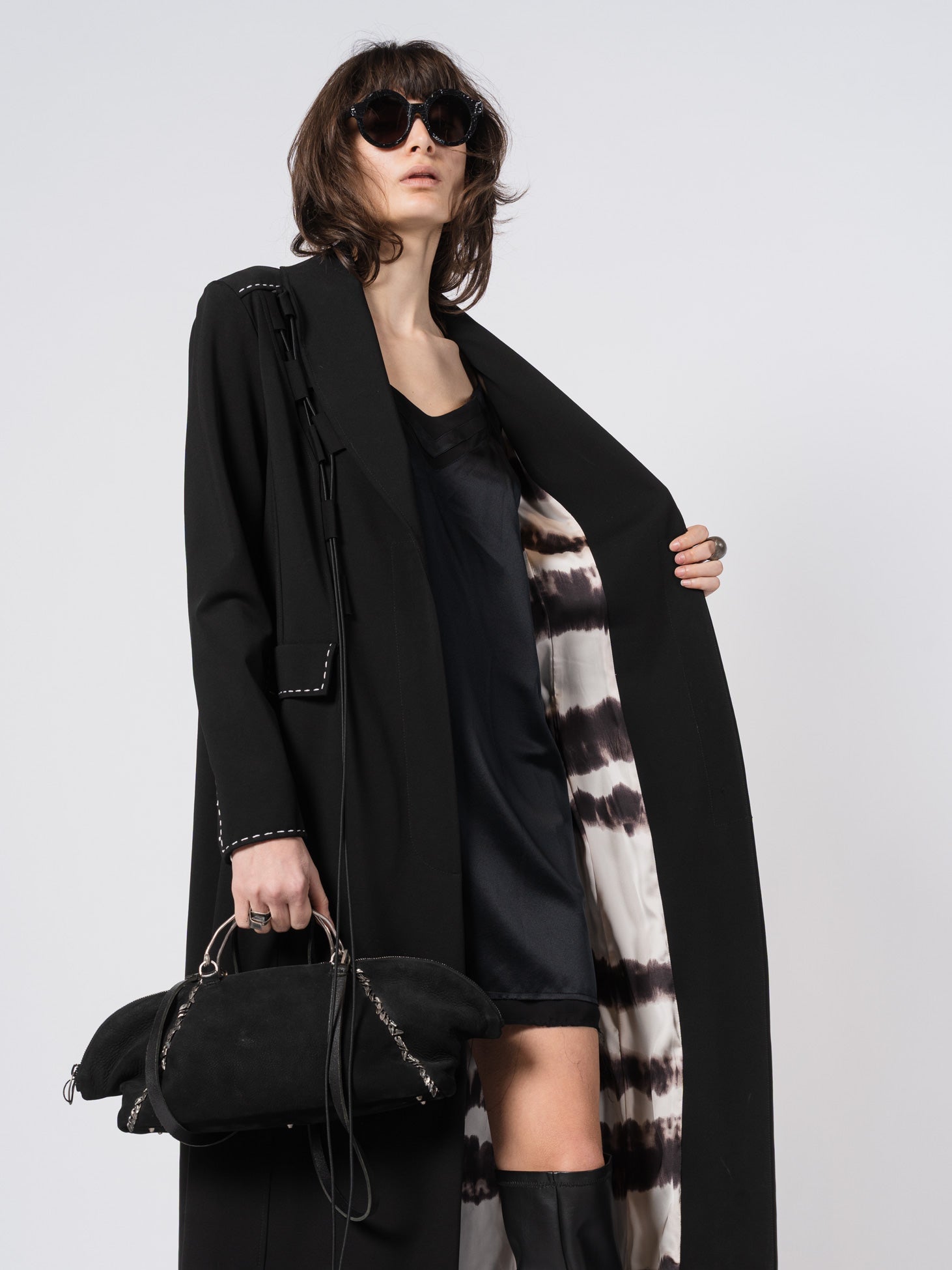Lace - Up Tailored Long Coat - by SHARONA SHARVIT