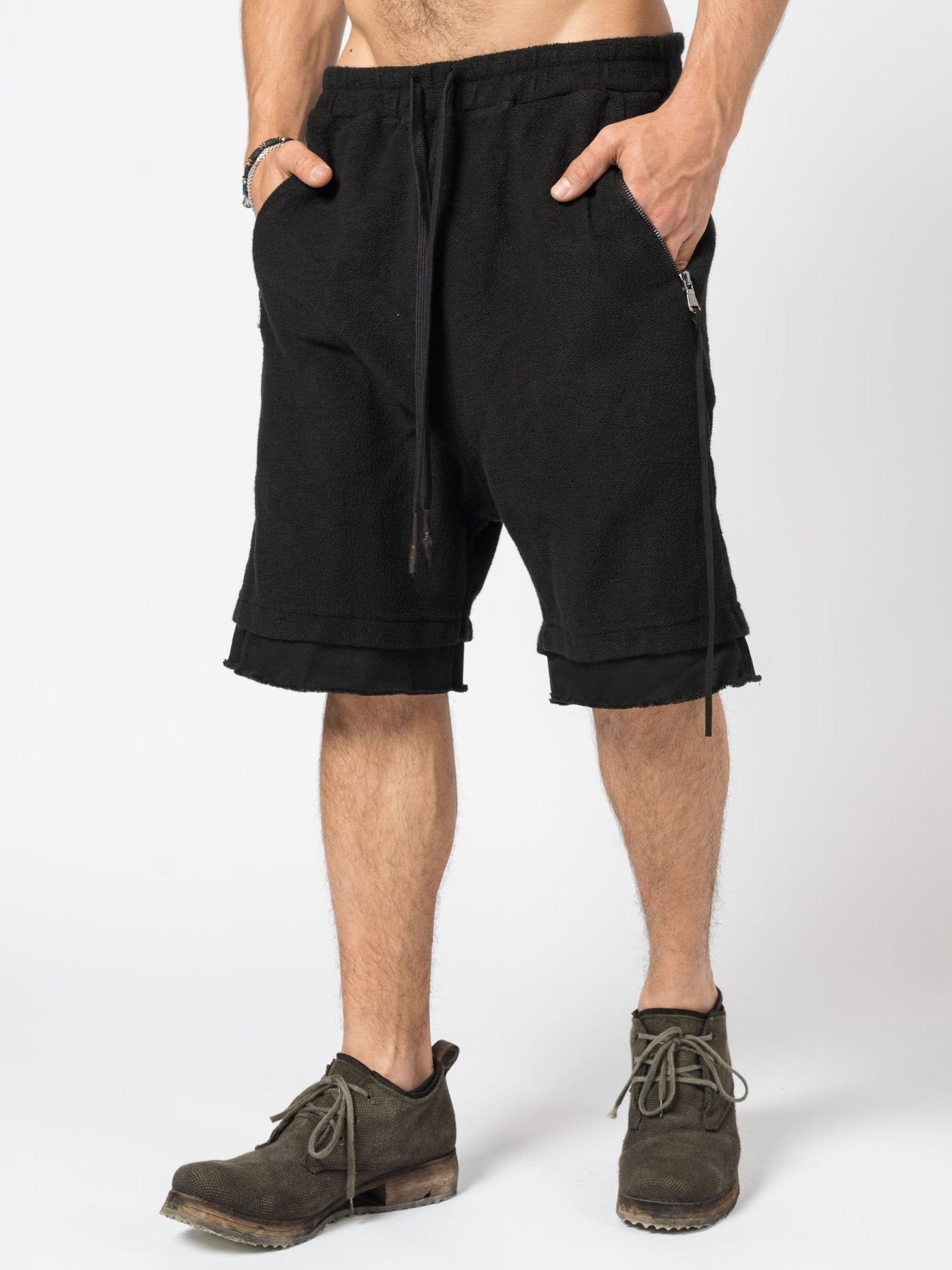 Layered Cotton Terry Shorts - by MD75
