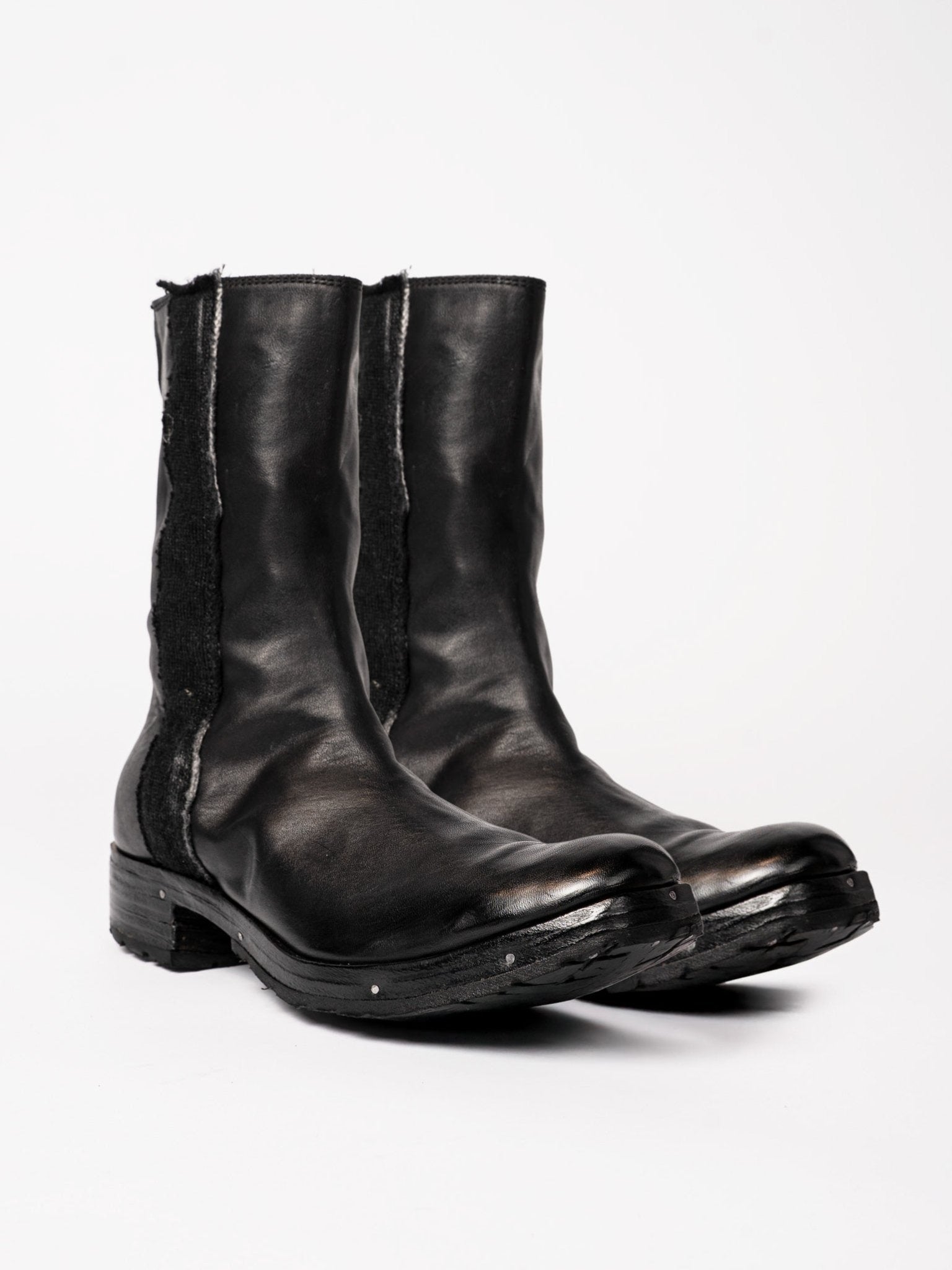 Distressed Leather High Boots with Wool Knit Panels by MD75 | INN7