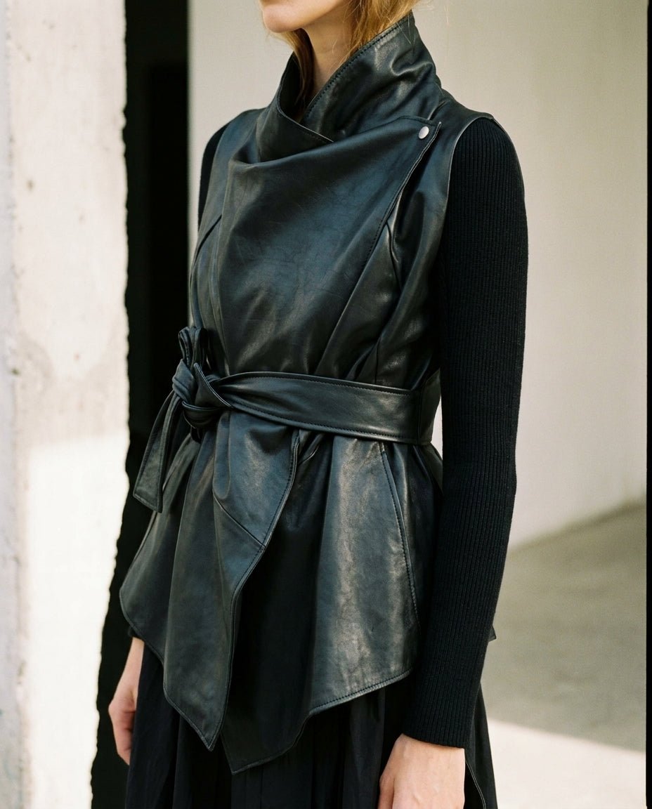 Leather Vest with Wool Sleeves - by 139DEC