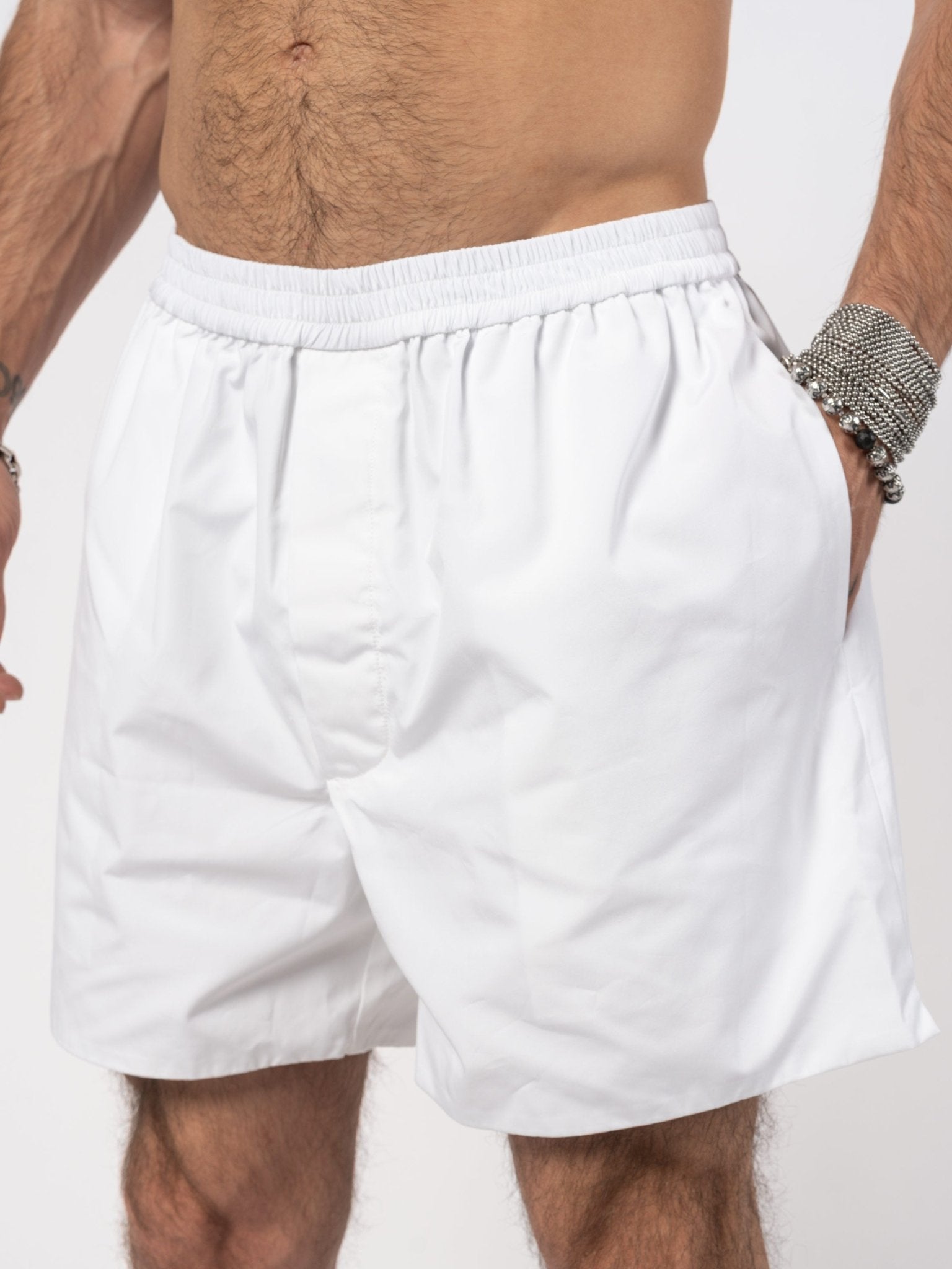 140 GSM Cotton Elastic Shorts White - Italian minimalist summer piece by SAPIO