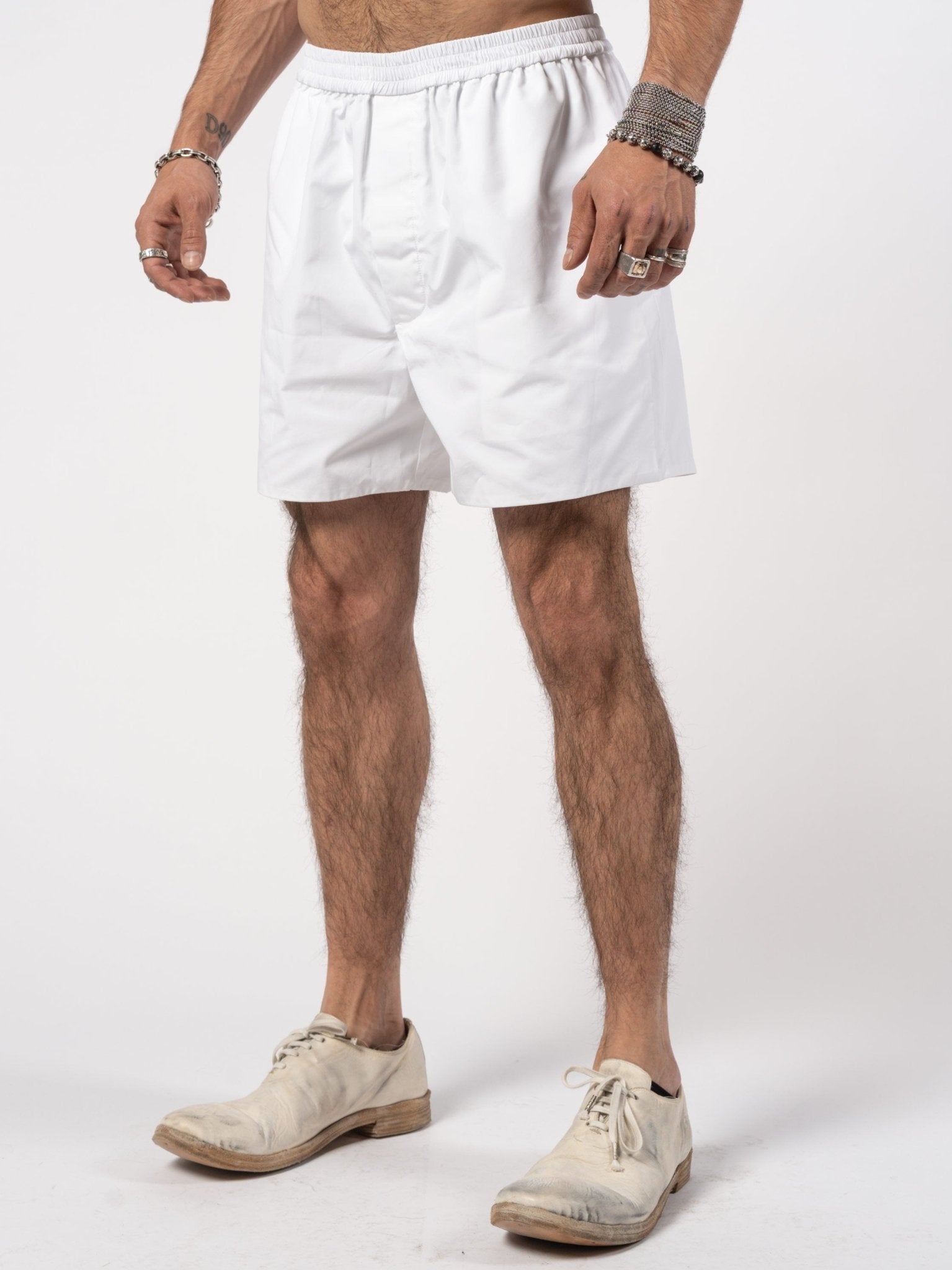 140 GSM Cotton Elastic Shorts White - Italian minimalist summer piece by SAPIO