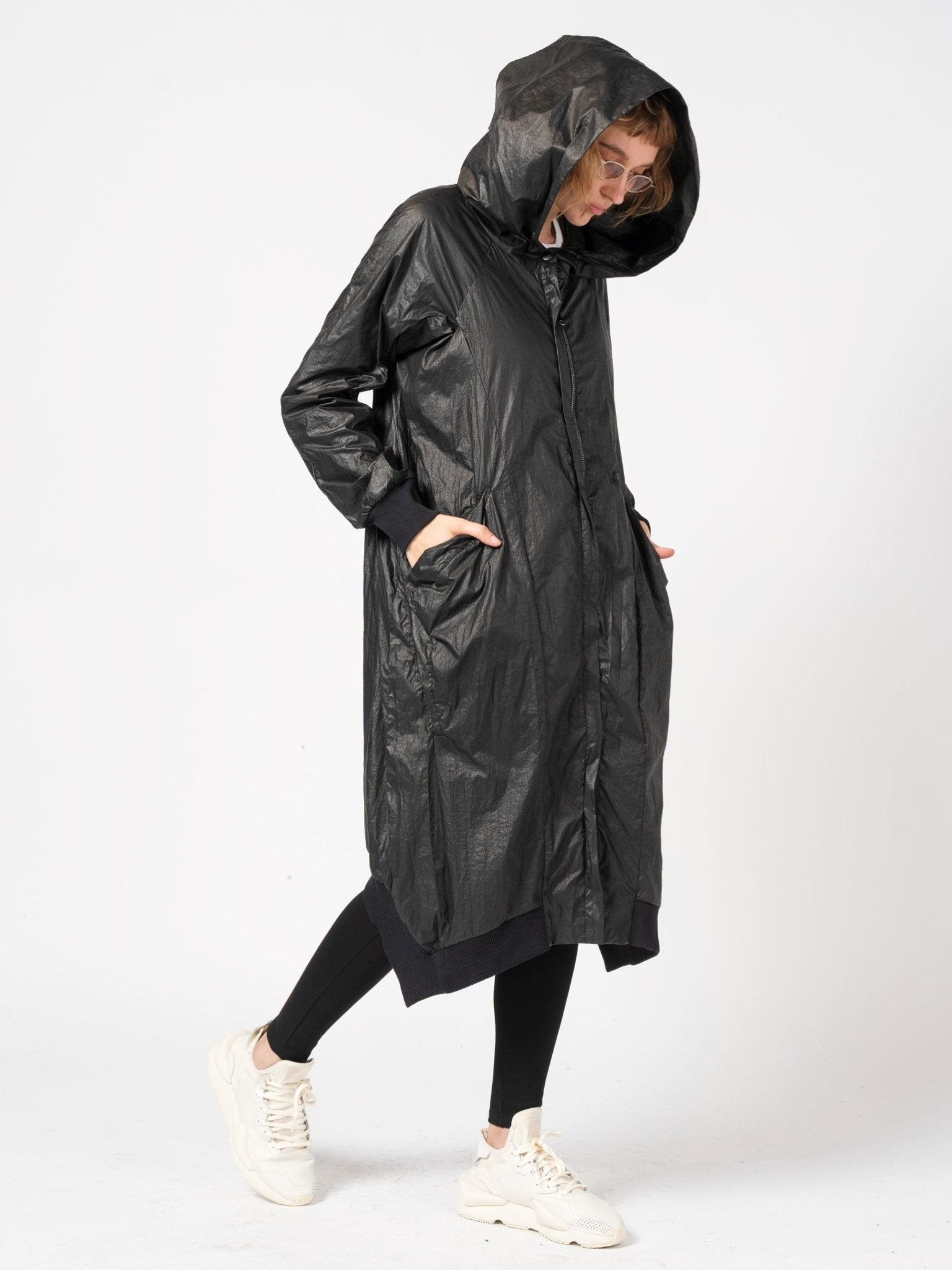 Lightweight Crinkle Nylon Coat with Hood - by 139DEC