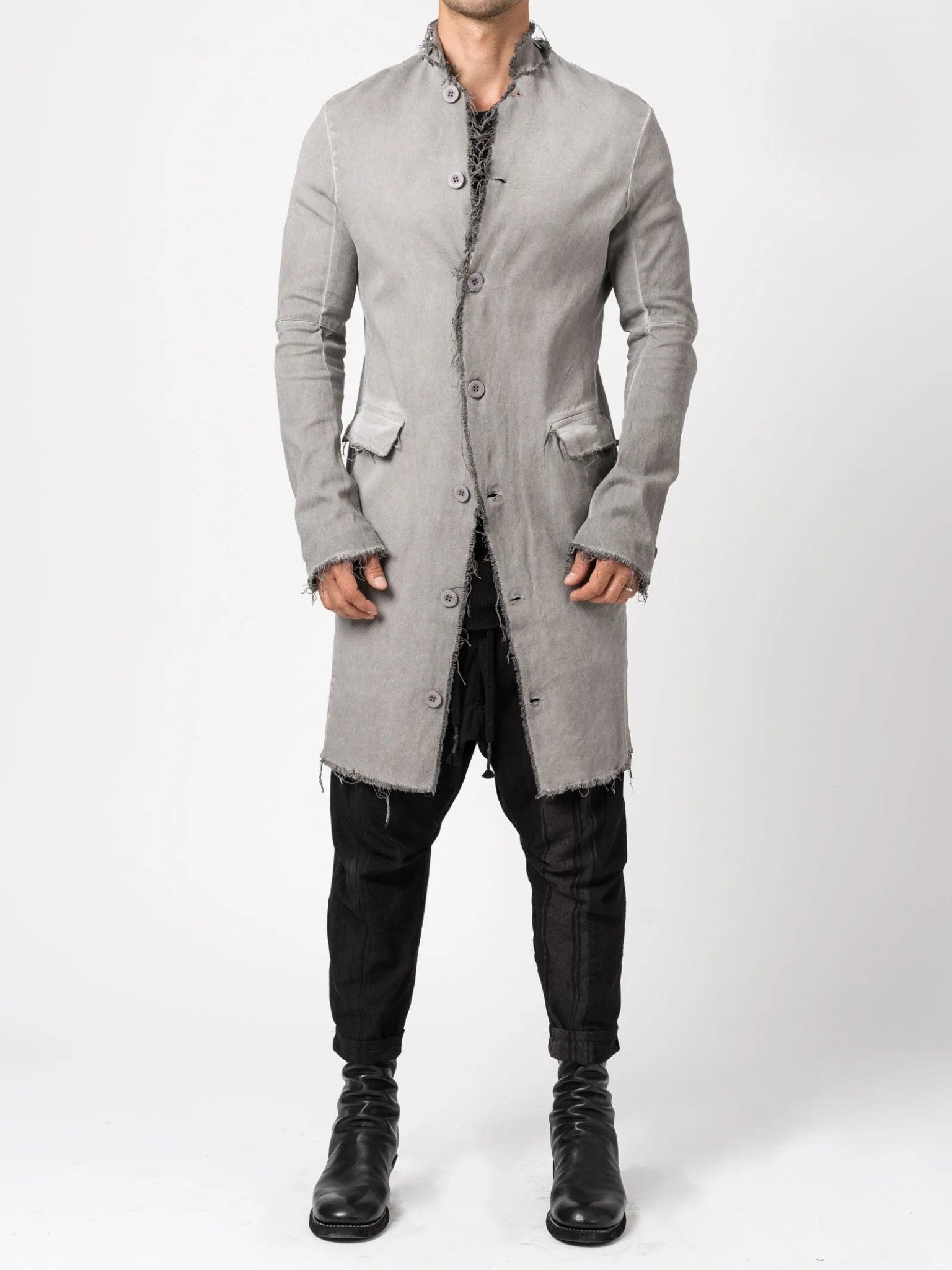 Long Frayed Edge Button - Up Jacket - by AITO