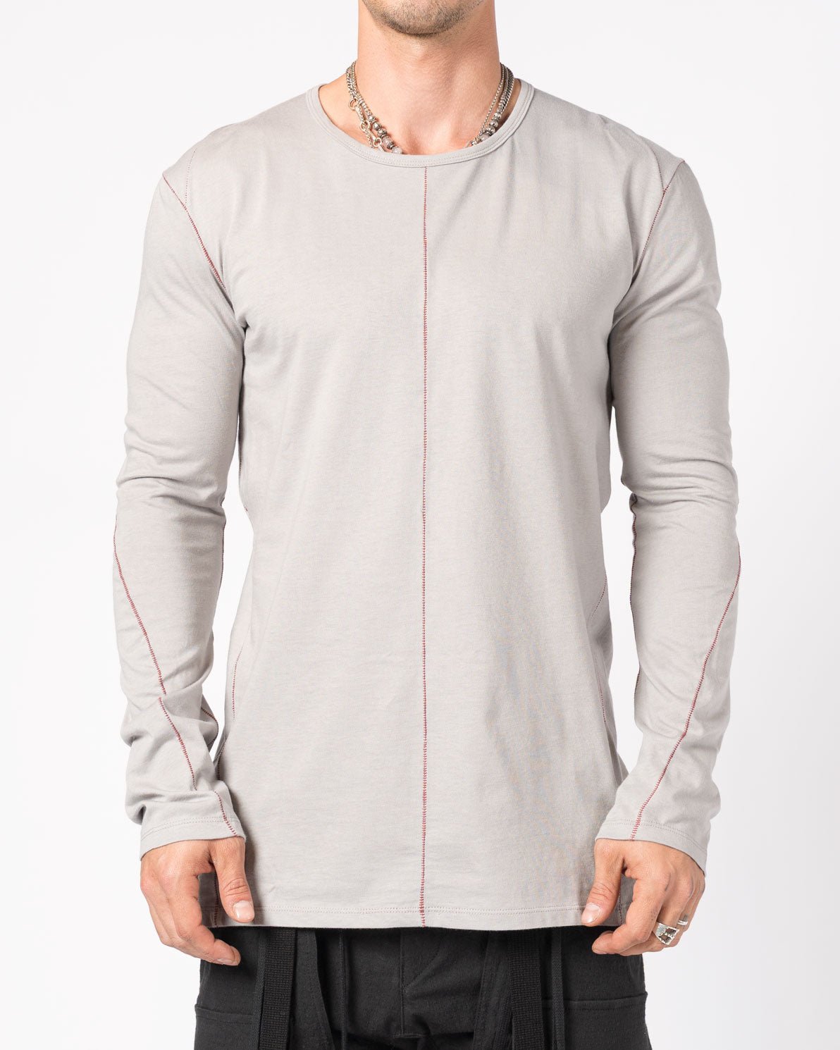 Long - Sleeve T-Shirt with Contrast Stitching - by D.HYGEN