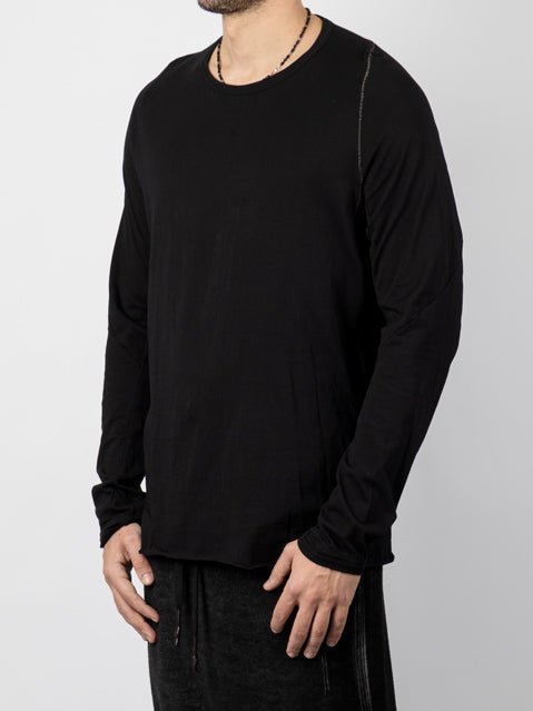 Long Sleeve T-Shirt with Leather Spine Detail - by ISAAC SELLAM