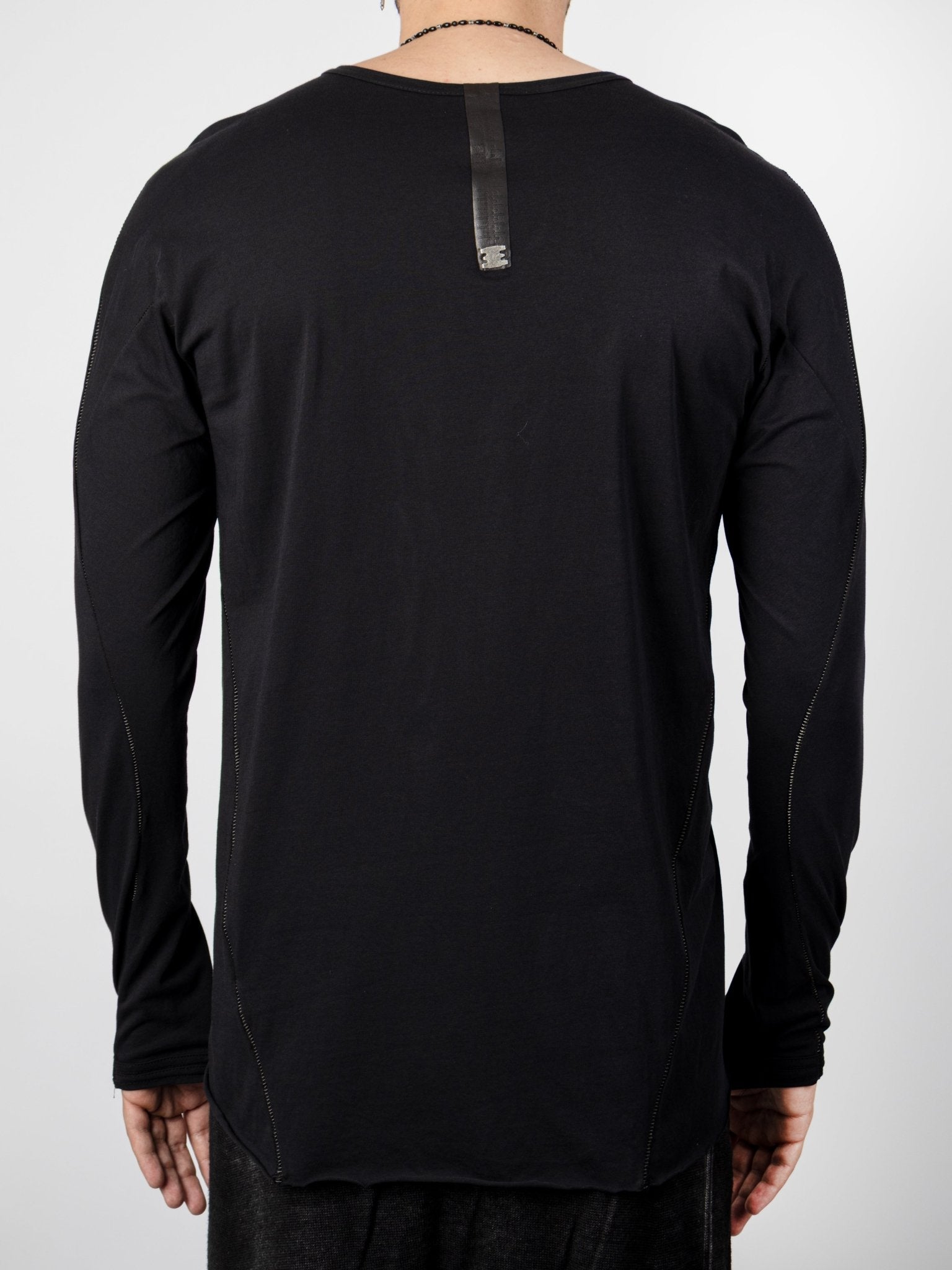 Long Sleeve T-Shirt with Vertical Leather Insert - by ISAAC SELLAM