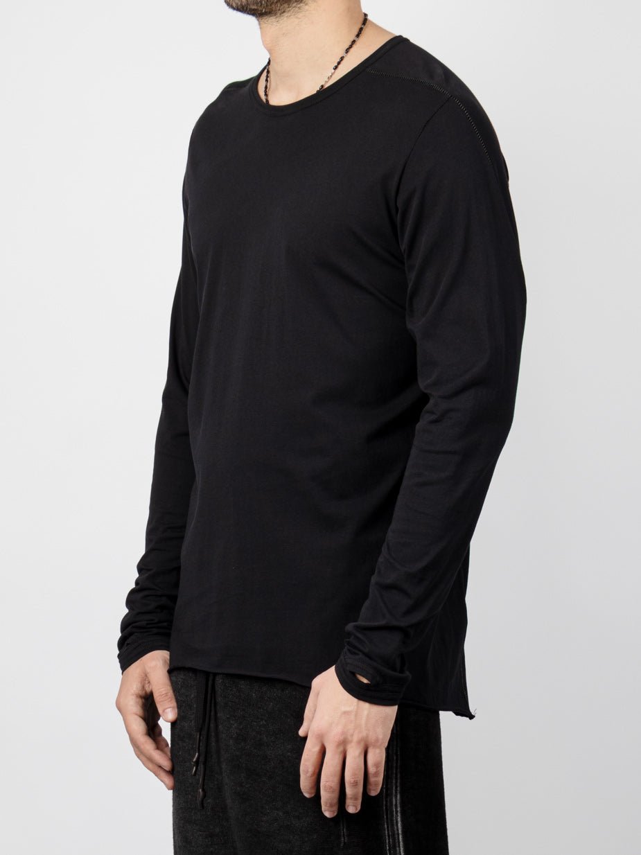 Long Sleeve T-Shirt with Vertical Leather Insert - by ISAAC SELLAM