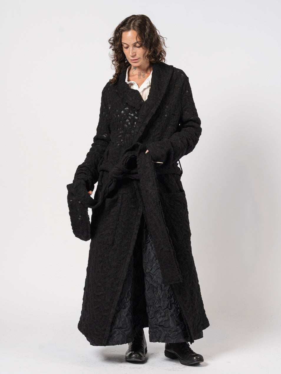 Long Textured Wool Coat - by NOSTRA SANTISSIMA