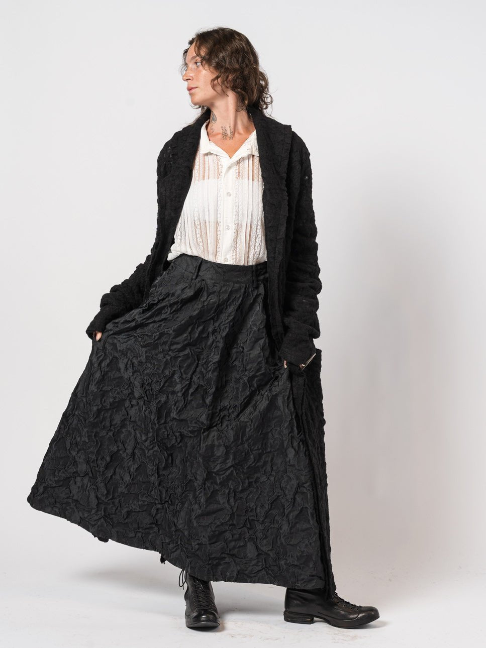 Long Textured Wool Coat - by NOSTRA SANTISSIMA