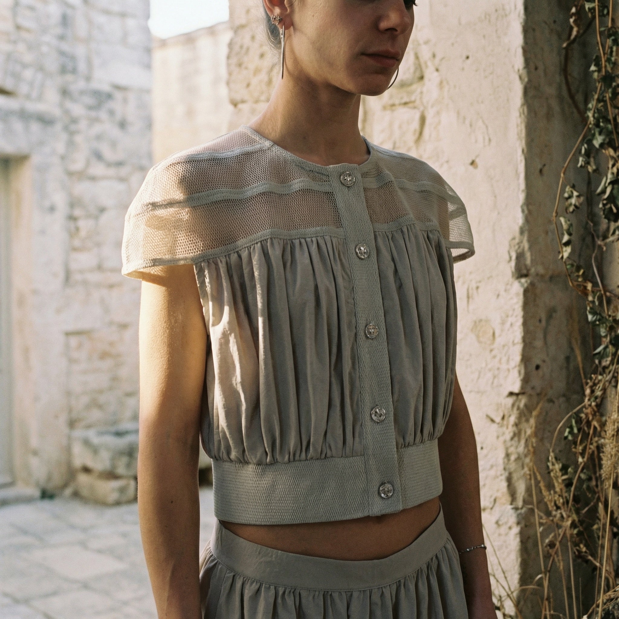 Mesh Panel Cropped Top - by VAGUE