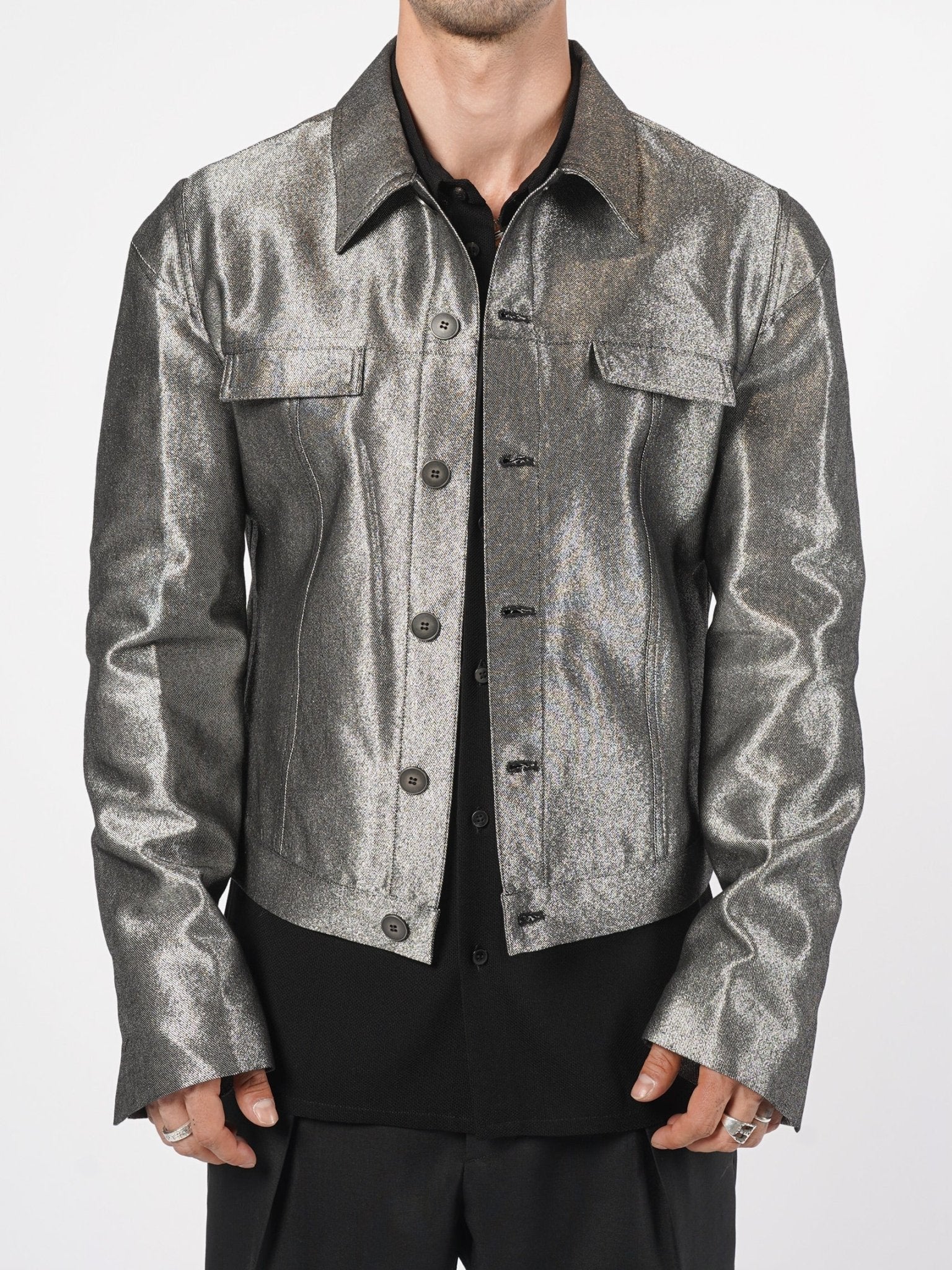 Metallic Finish Cropped Jacket - by SAPIO