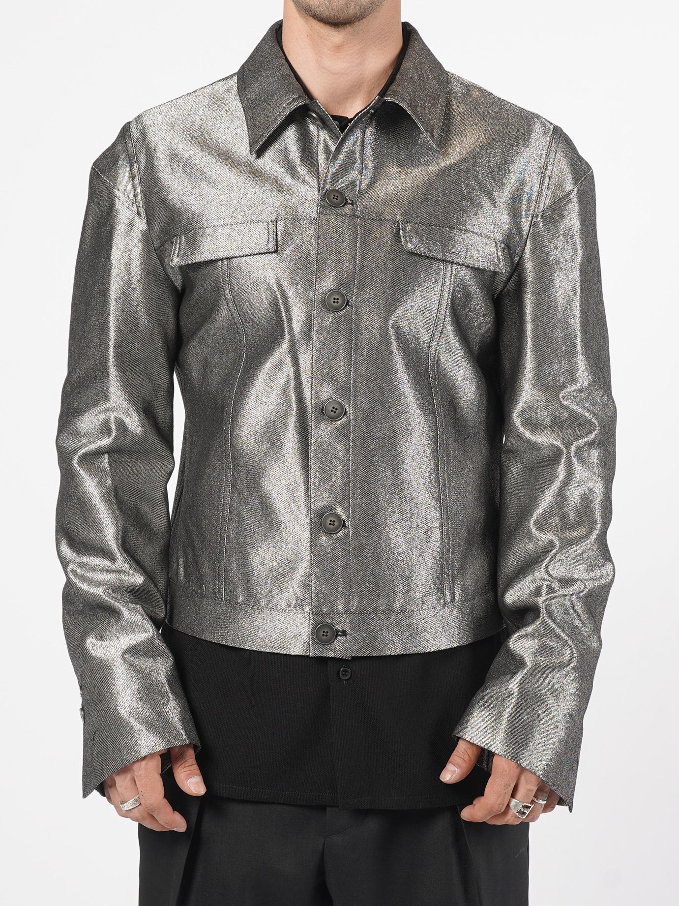 Metallic Finish Cropped Jacket - by SAPIO