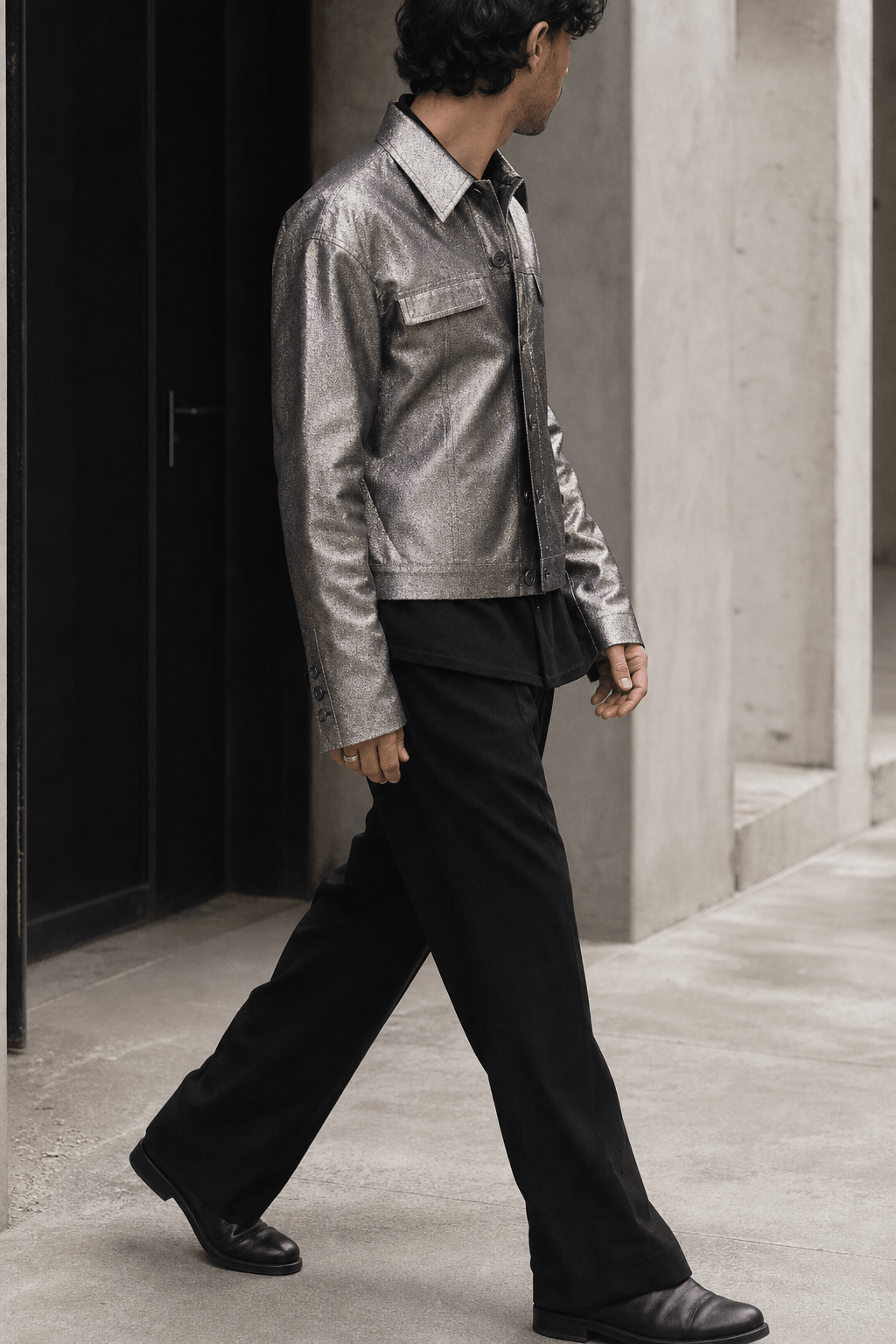 Metallic Finish Cropped Jacket - by SAPIO