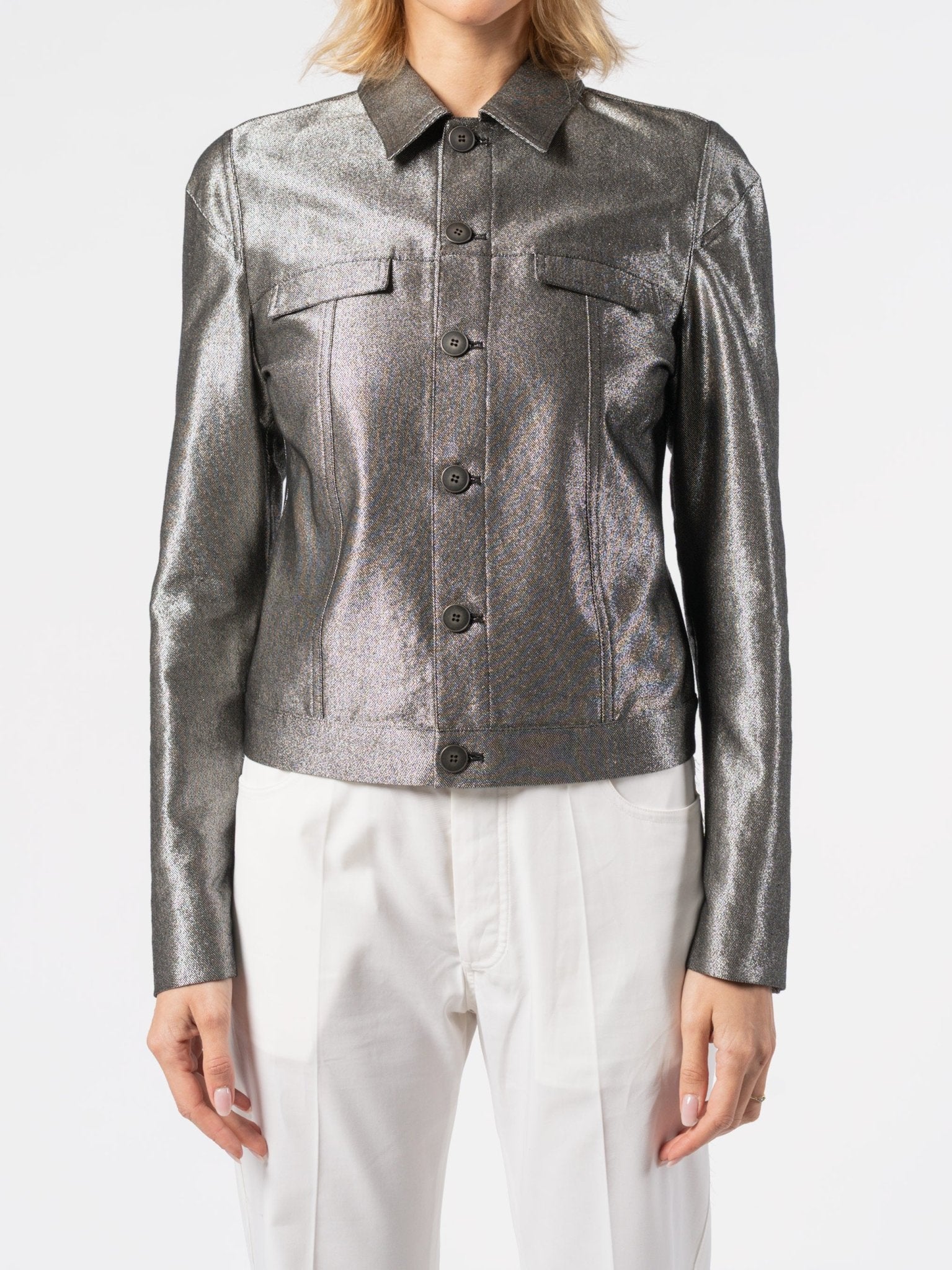 Metallic Finish Cropped Jacket - by SAPIO