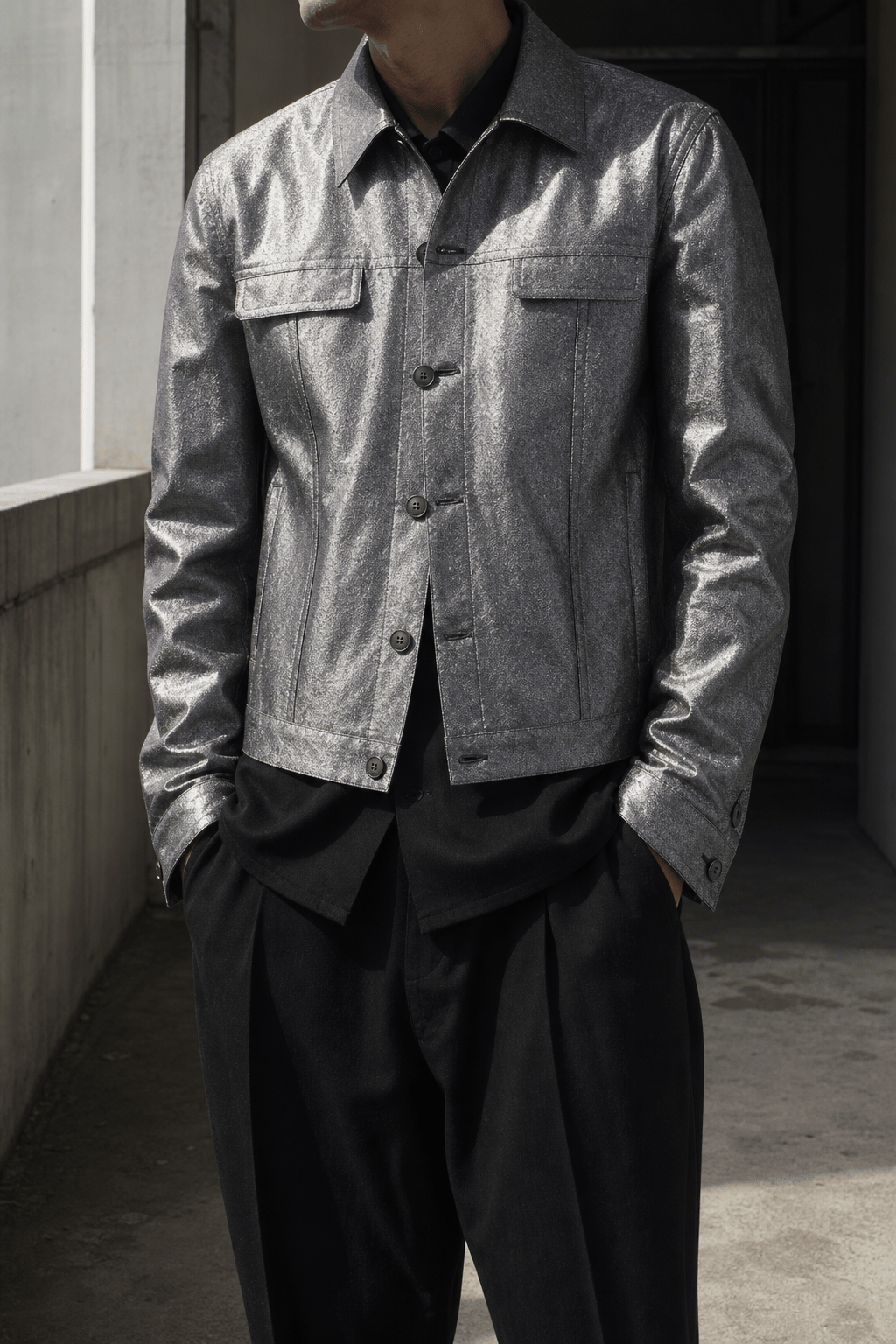 Metallic Finish Cropped Jacket - by SAPIO