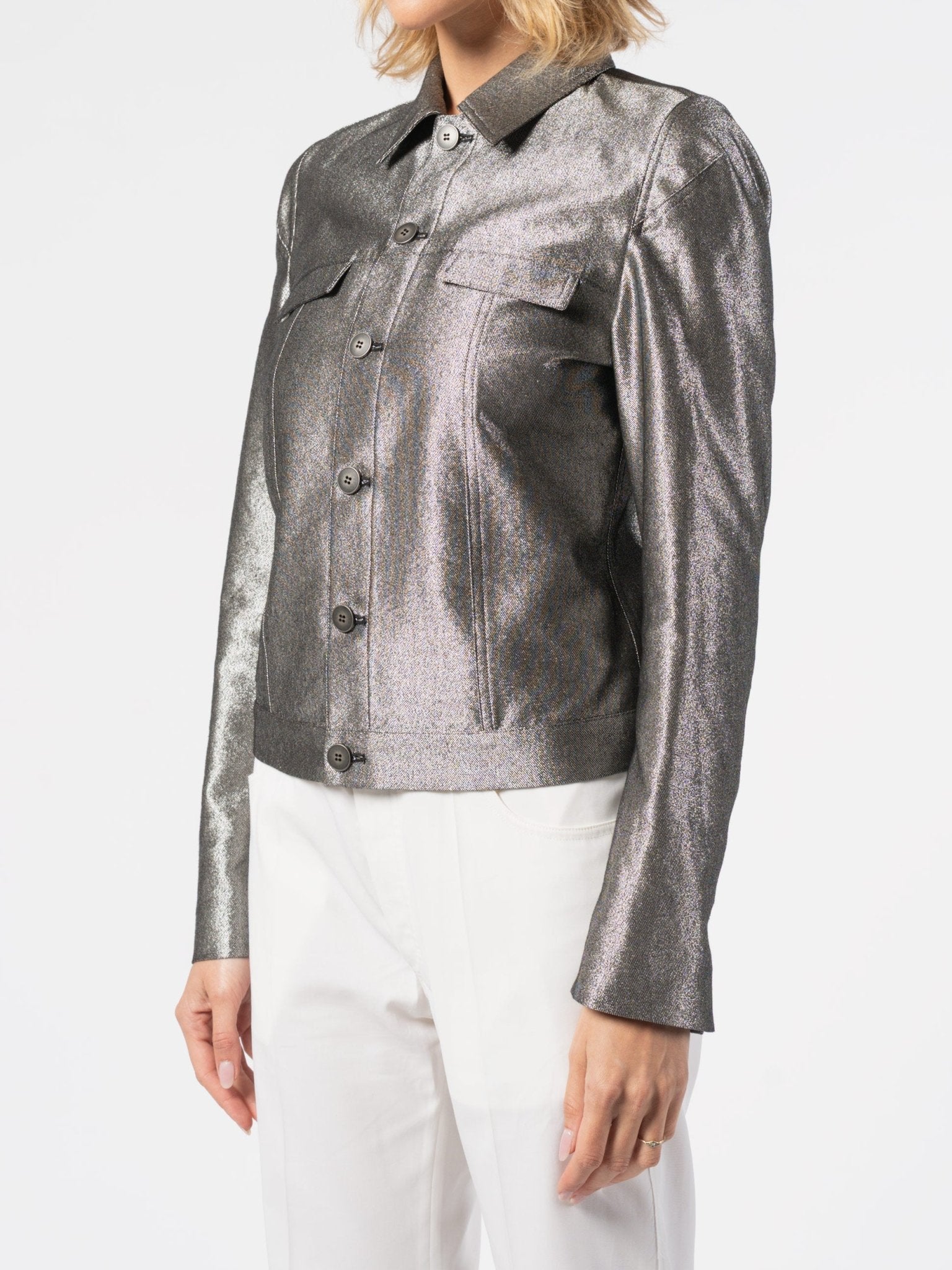 Metallic Finish Cropped Jacket - by SAPIO