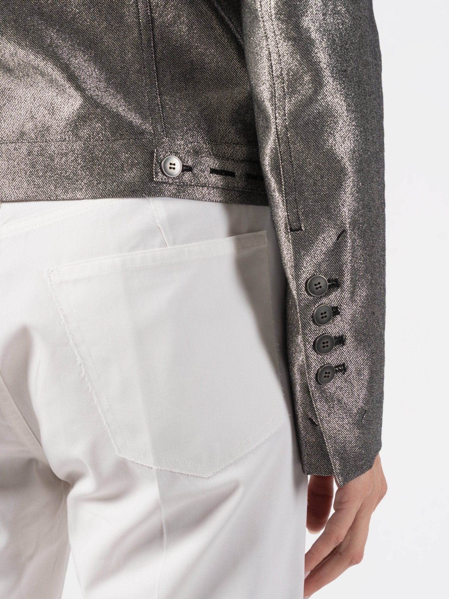 Metallic Finish Cropped Jacket - by SAPIO