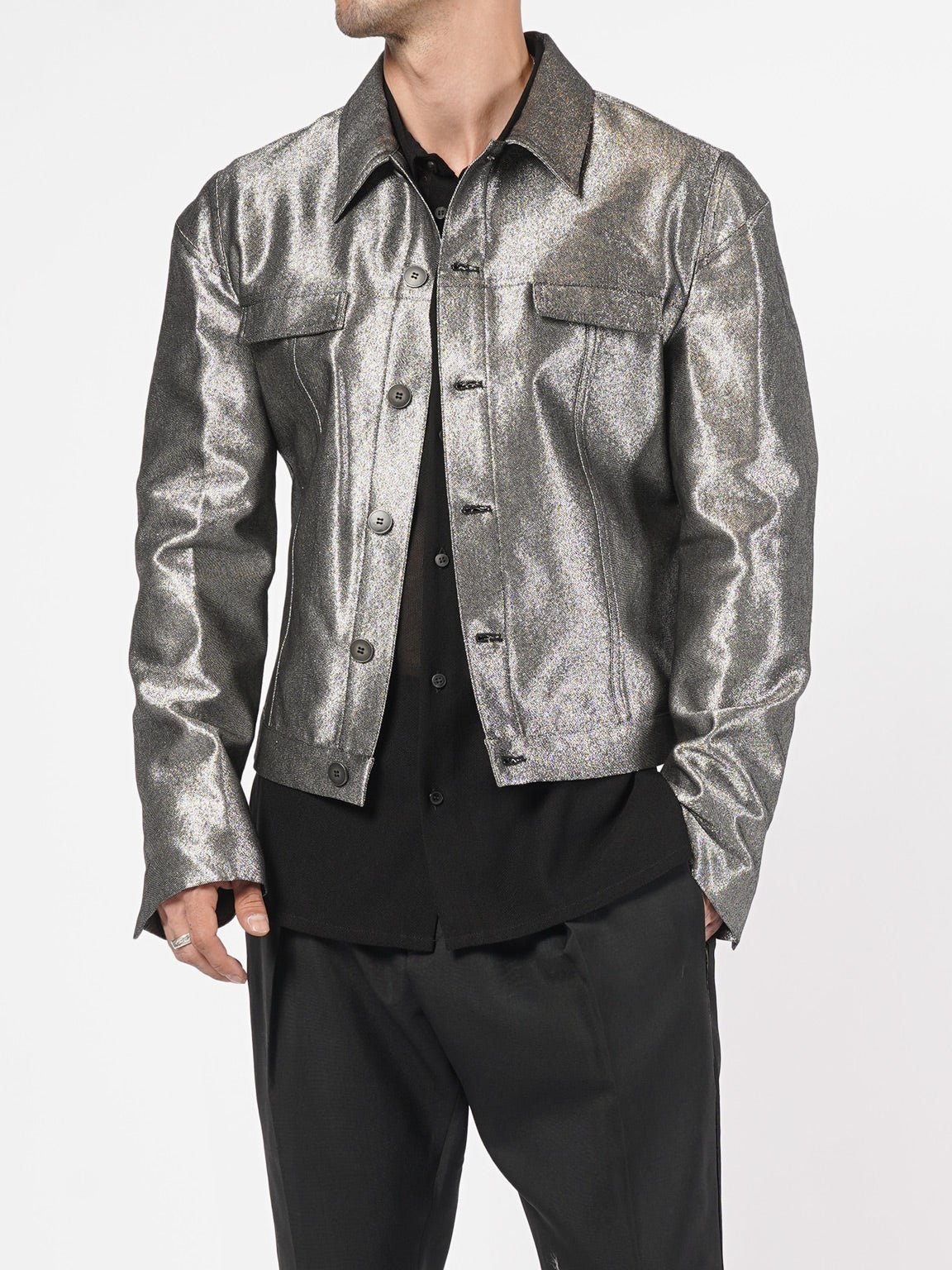 Metallic Finish Cropped Jacket - by SAPIO