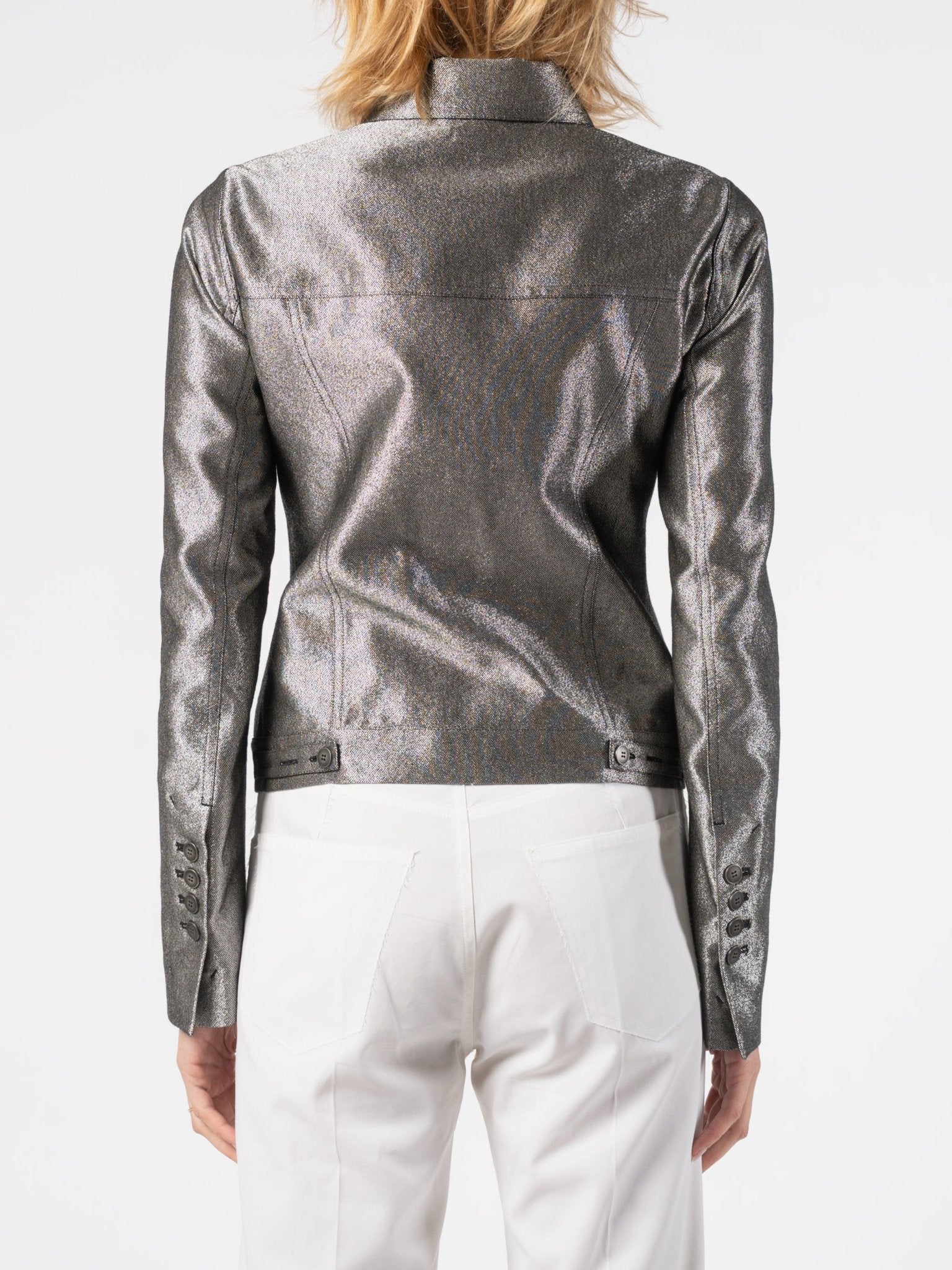 Metallic Finish Cropped Jacket - by SAPIO