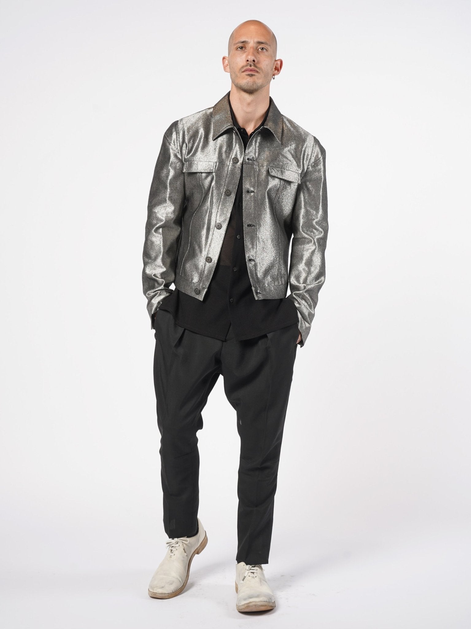 Metallic Finish Cropped Jacket - by SAPIO