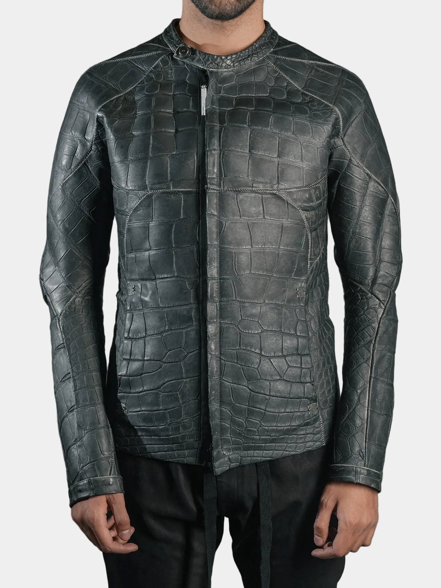 Musculaire Alligator Leather Jacket - Plomb - by ISAAC SELLAM