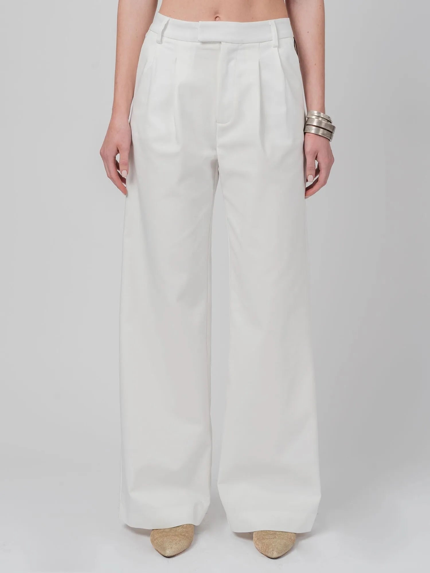Nostra Santissima High - Rise Wide - Leg Pleated Trousers White - by NOSTRA SANTISSIMA