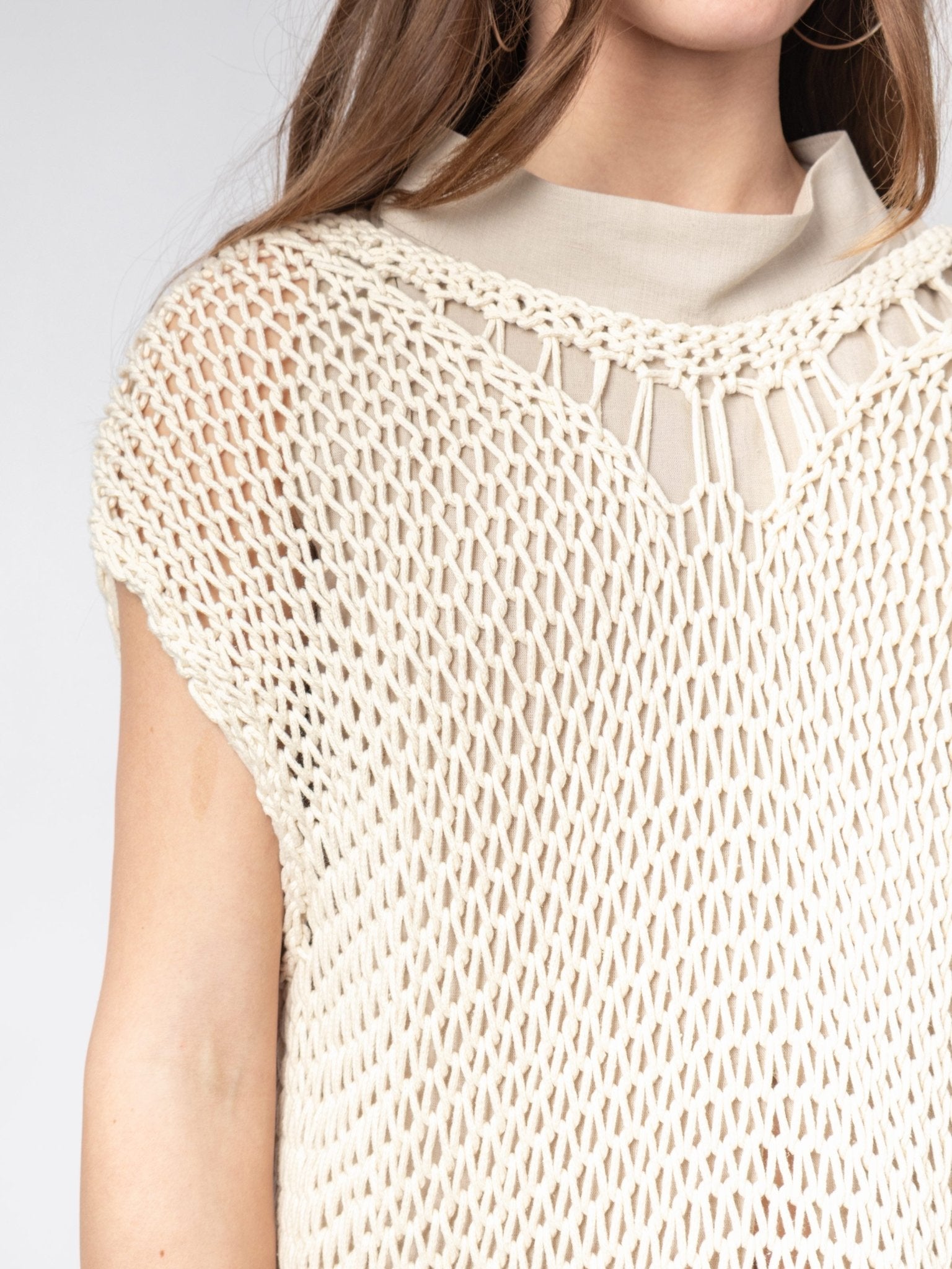 Open Knit Sleeveless Top - by VAGUE