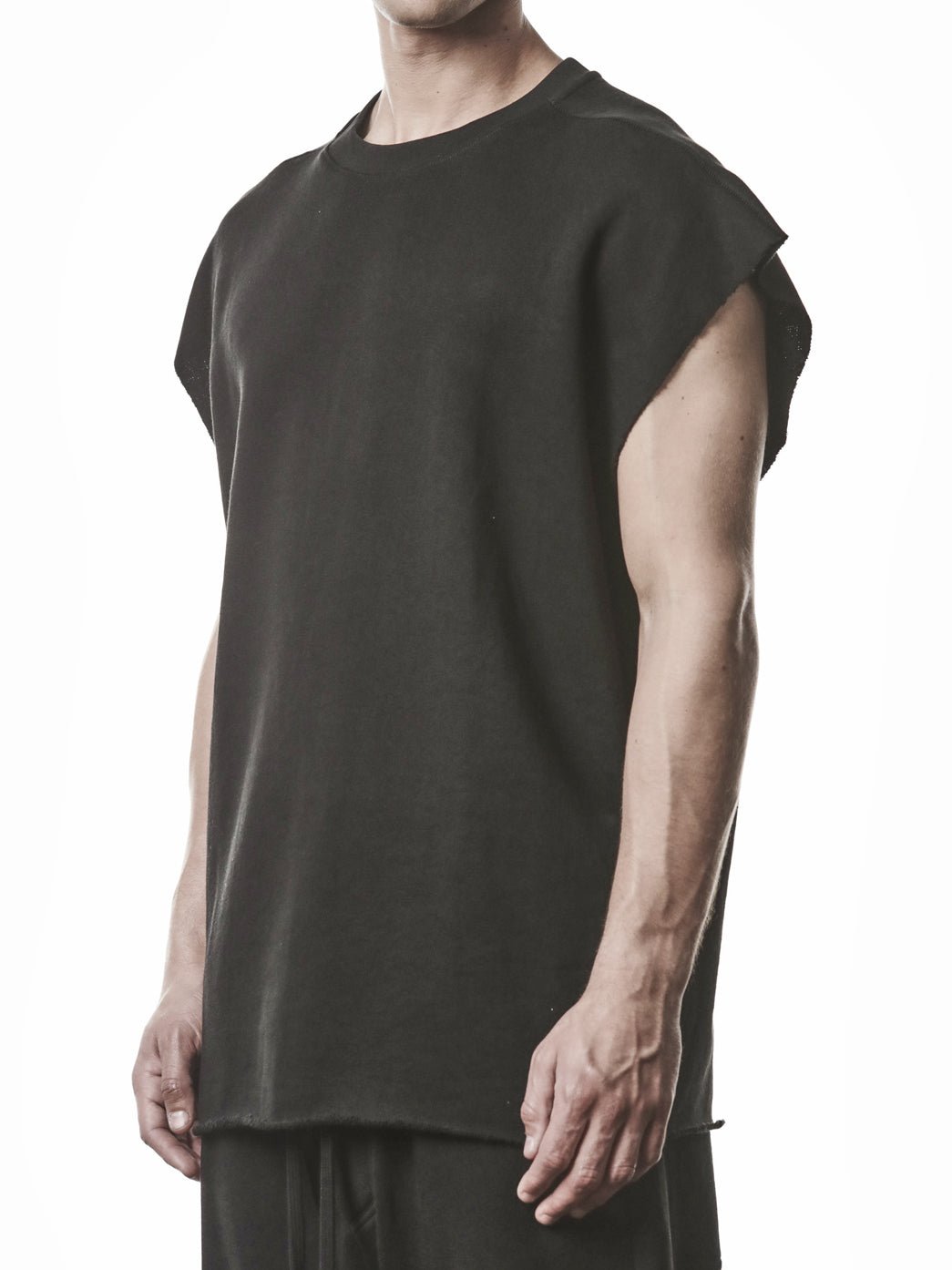THOM KROM Oversized Raw Sweat Top black - full length on model showing dropped shoulder and raw-cut hem