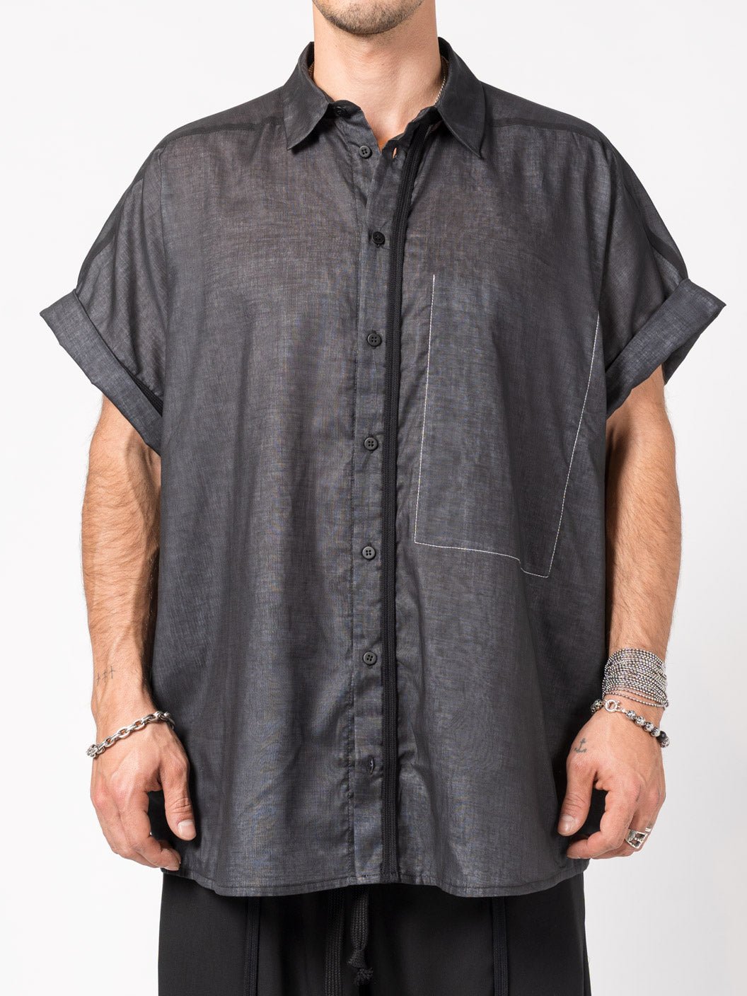 Oversized Sheer Cotton Shirt - by GIOVANNI CAVAGNA
