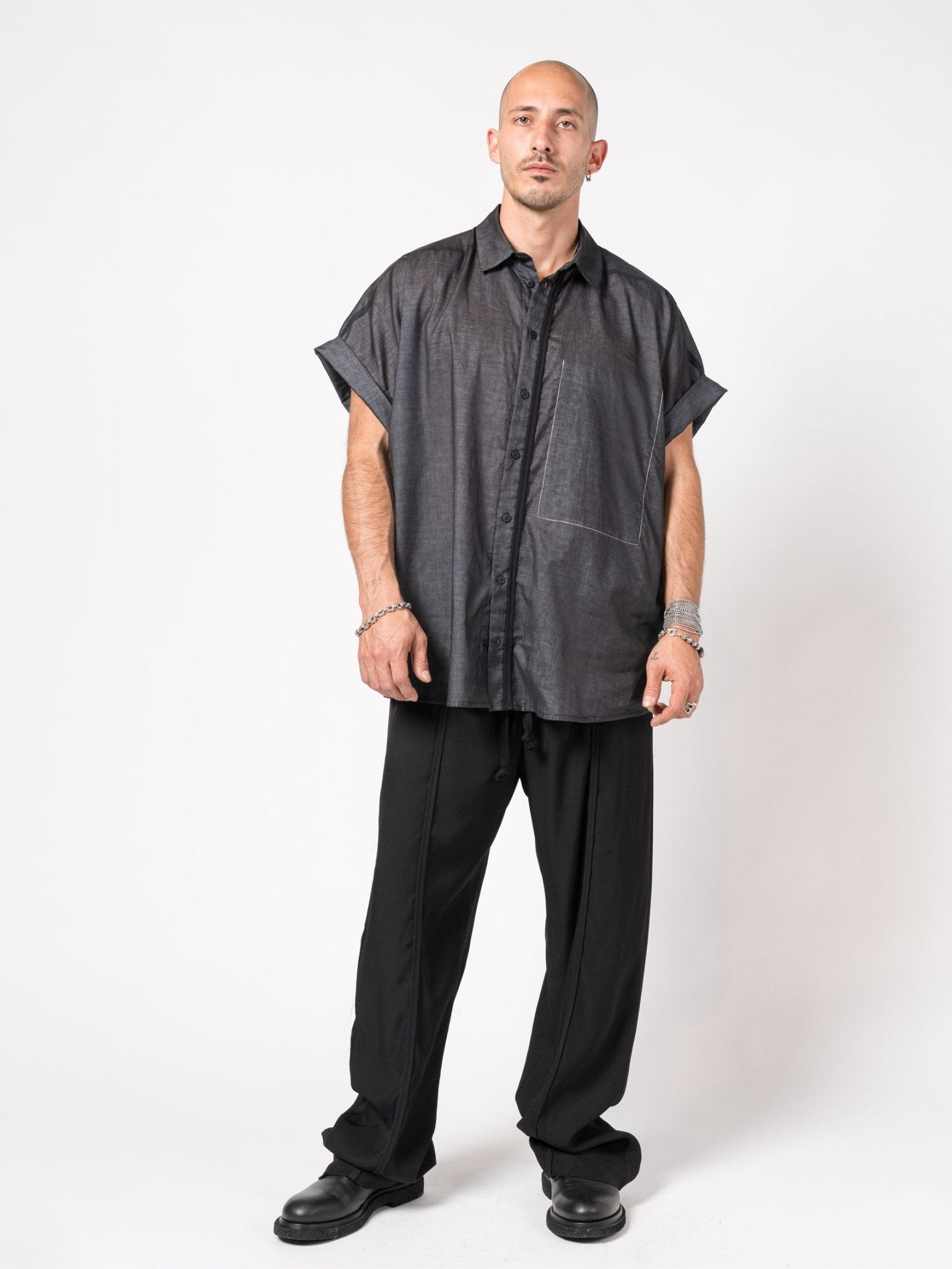 Oversized Sheer Cotton Shirt - by GIOVANNI CAVAGNA