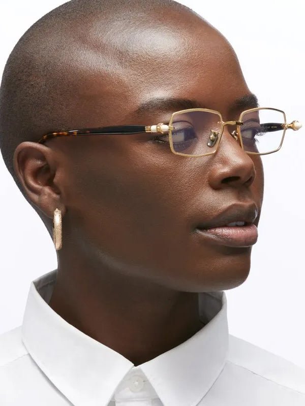 KUBORAUM P73 Gold Optical sunglasses, three-quarter angle.