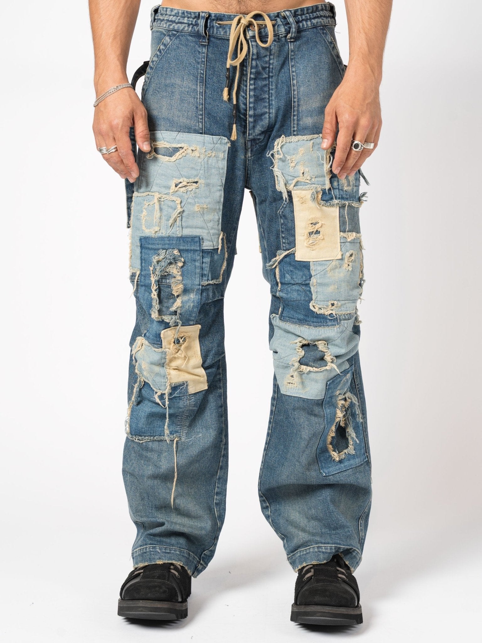 Patchwork Utility Denim Pants - by D.HYGEN