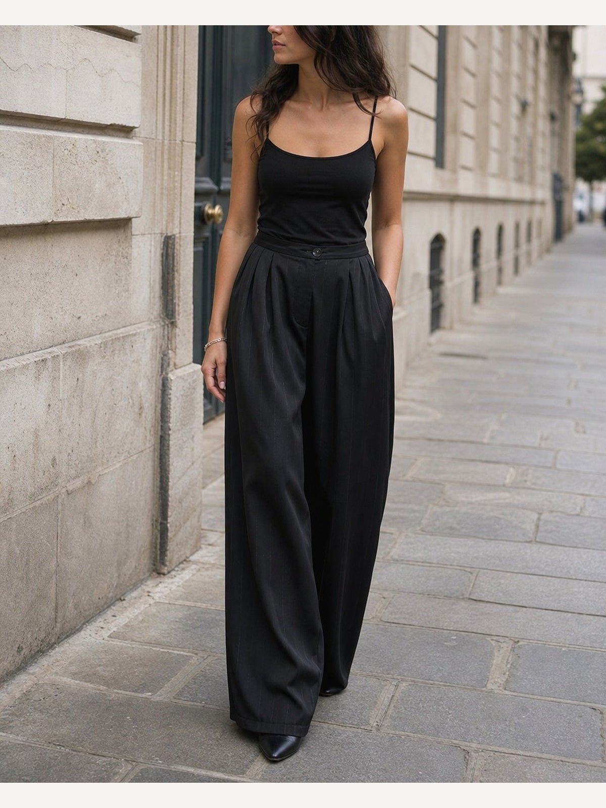Pinstripe Satin Palazzo Trousers - by LA HAINE INSIDE US