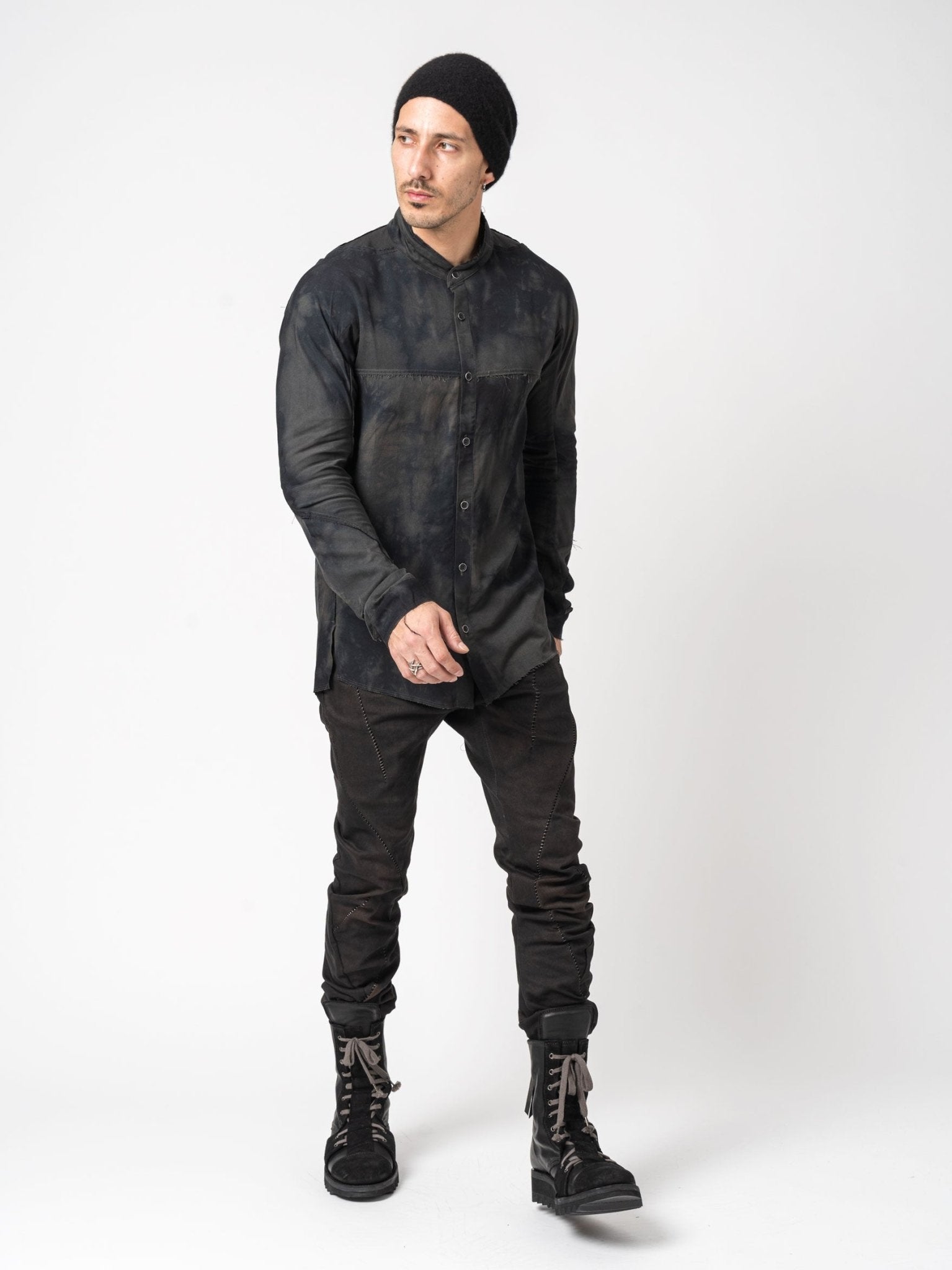 Rayon Twill Cut - Off Band Collar Shirt - by D.HYGEN
