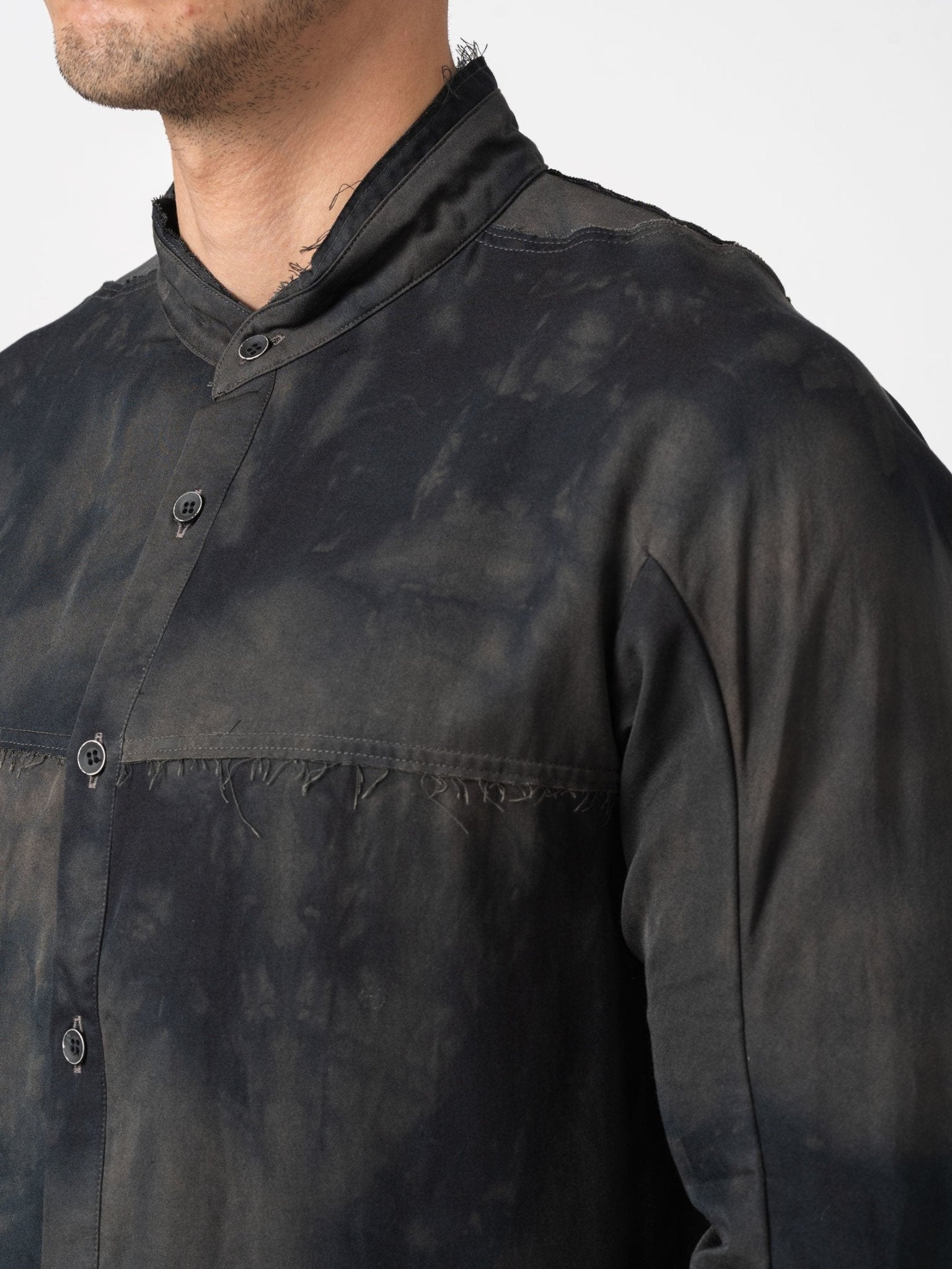 Rayon Twill Cut - Off Band Collar Shirt - by D.HYGEN