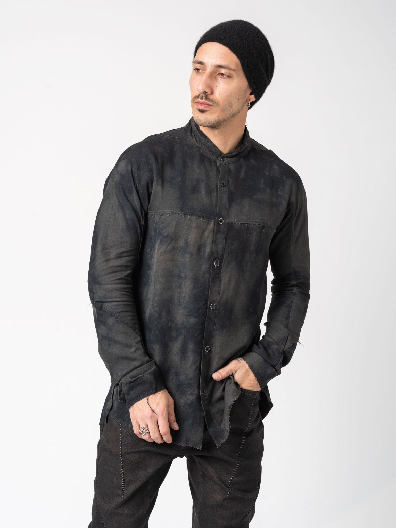 Rayon Twill Cut - Off Band Collar Shirt - by D.HYGEN