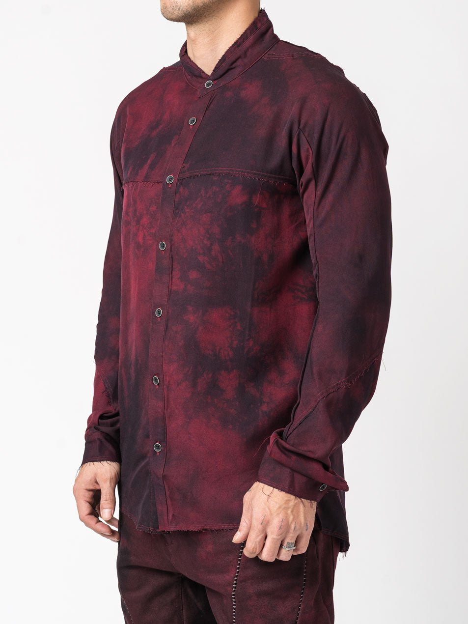Rayon Twill Cut - Off Band Collar Shirt - by D.HYGEN