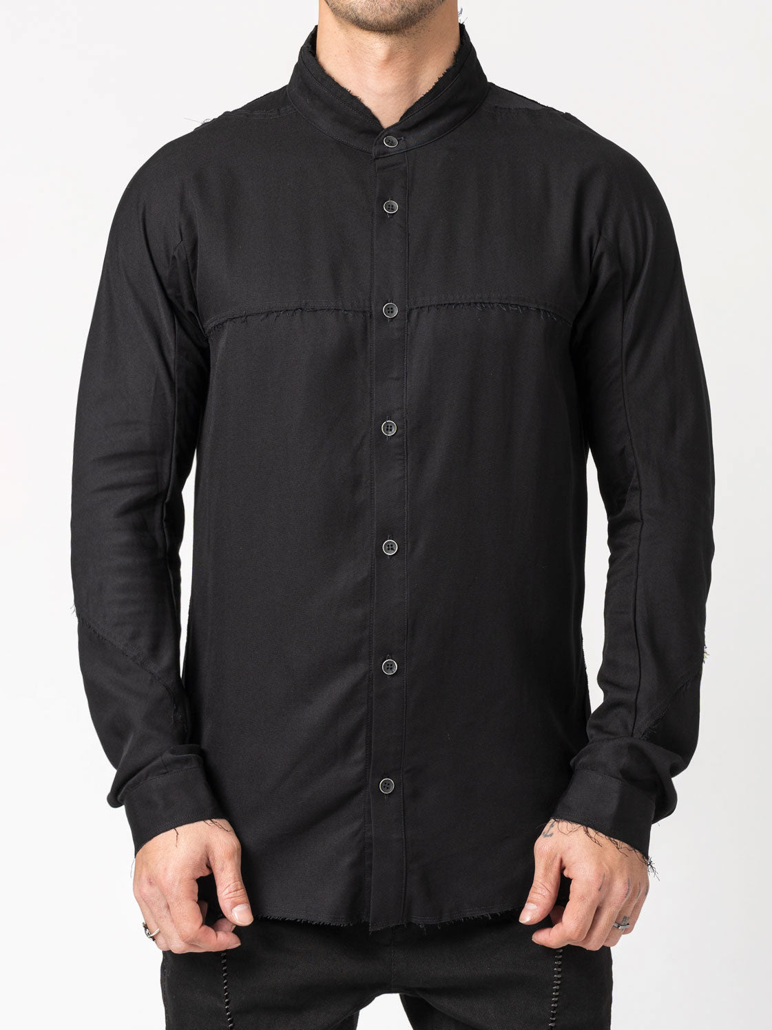 Rayon Twill Cut - Off Band Collar Shirt - by D.HYGEN